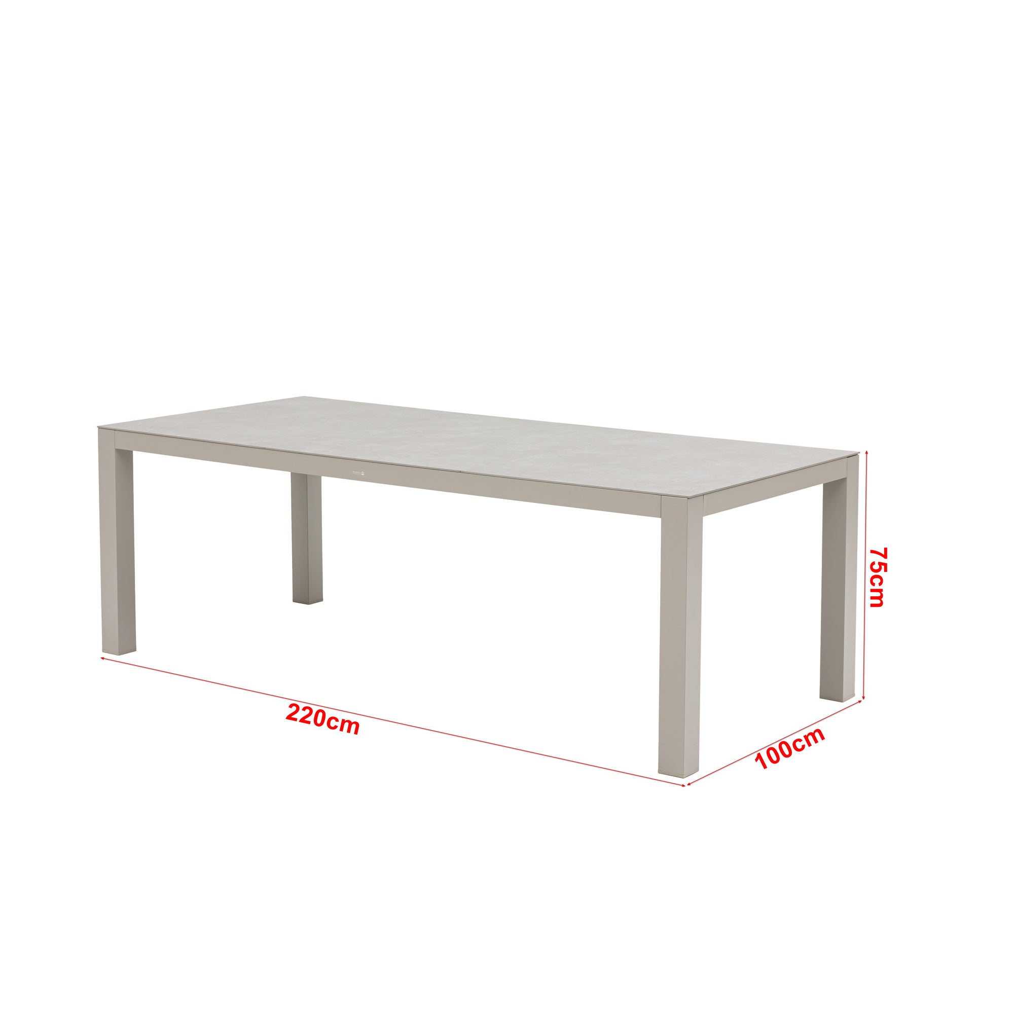 Stilvolle Outdoor-Eleganz für 6 Personen - moderne Essgruppe Liora - 6 x Stapelsessel Liora inkl Auflagen + Esstisch Madri sintered Stone 220x100x74,5 cm