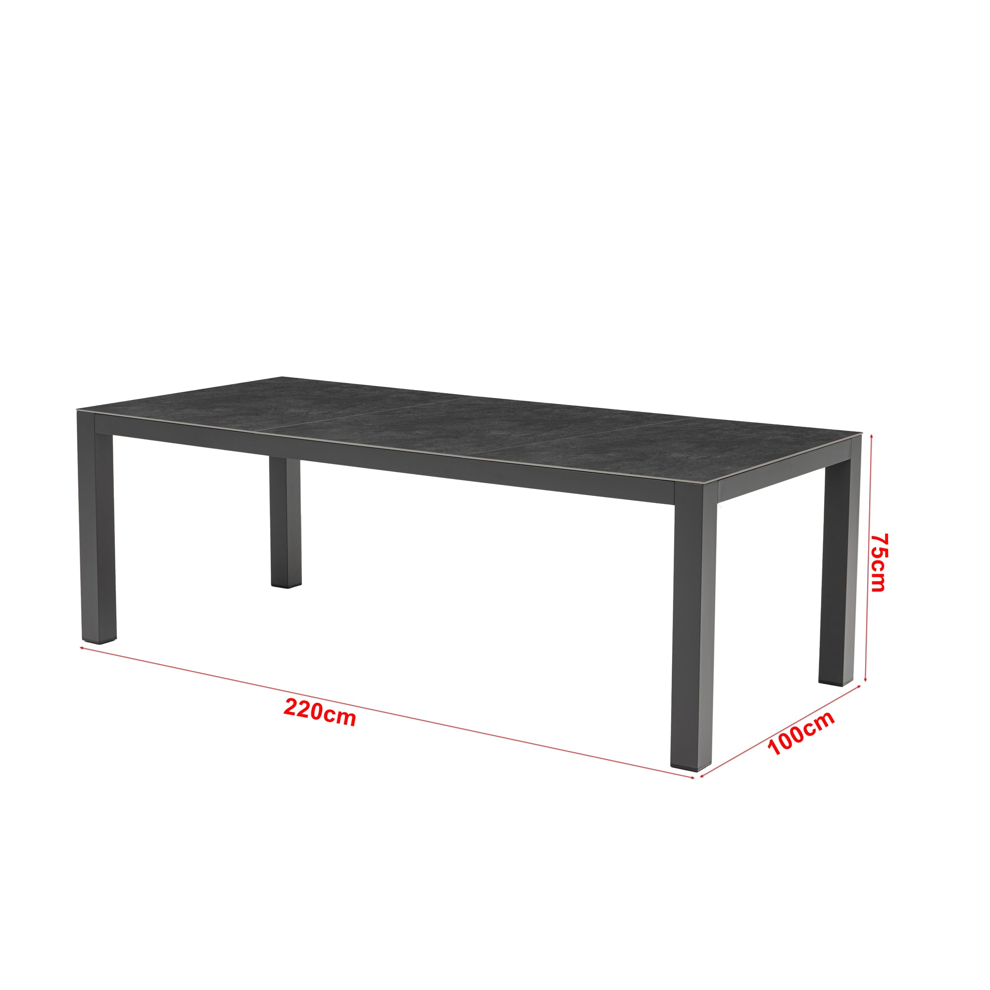 Premium Tisch Madri Nero 220 x 100 x 75cm / Aluminium Gestell kombiniert mit einer Sinteres Stone Tischplatte
