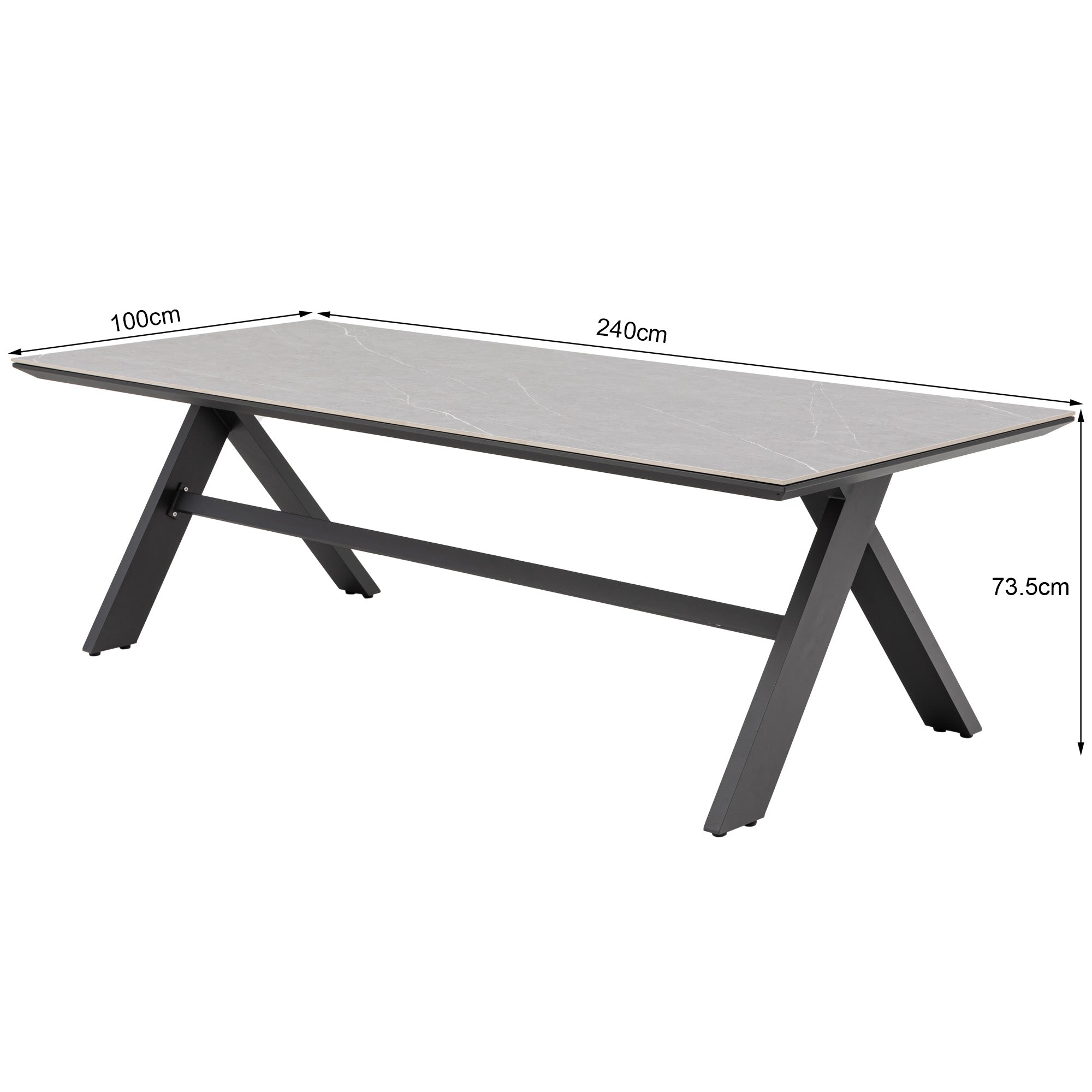 Premium Dining Tisch Avantage 240 x 100 x 73,5cm / Modernes Alu-Tischgestell kombiniert mit einer Sintered - Stone Tischplatte