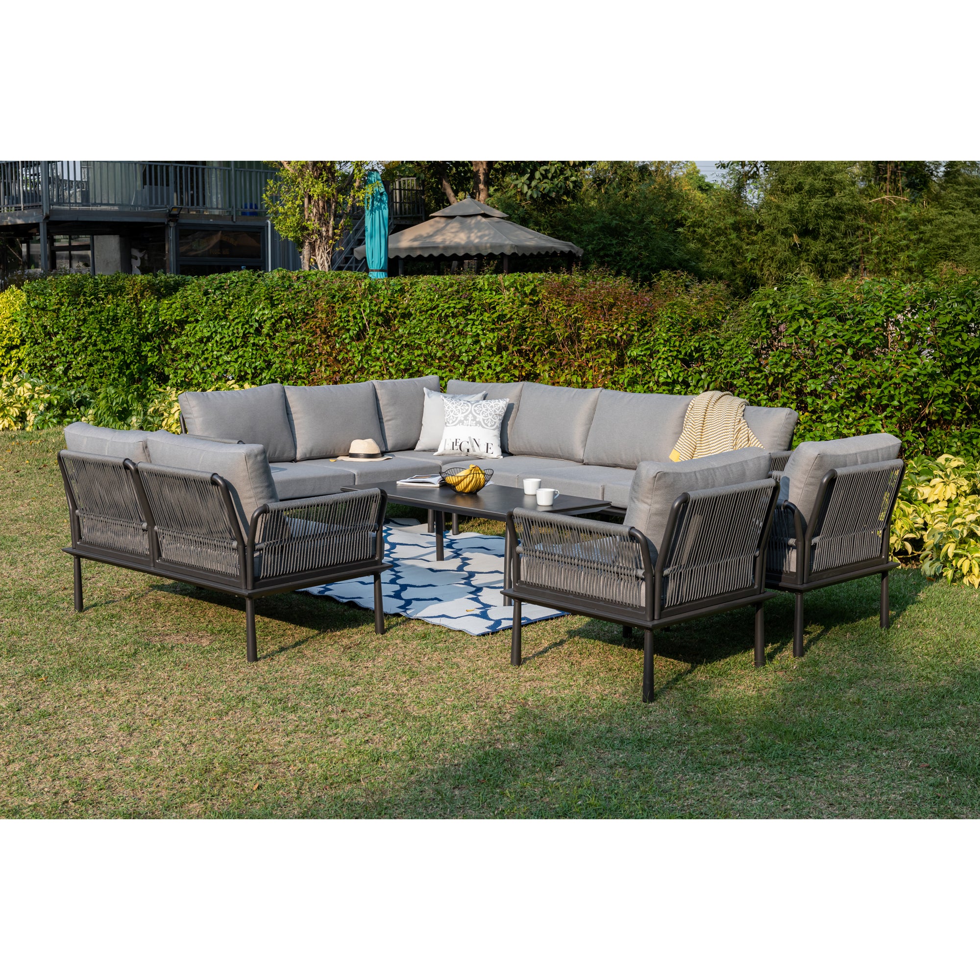 XXL Luxus Aluminium Lounge Set Madri Nero / Wetterfest, Hochwertig & Perfektion in ihrer schönsten Form