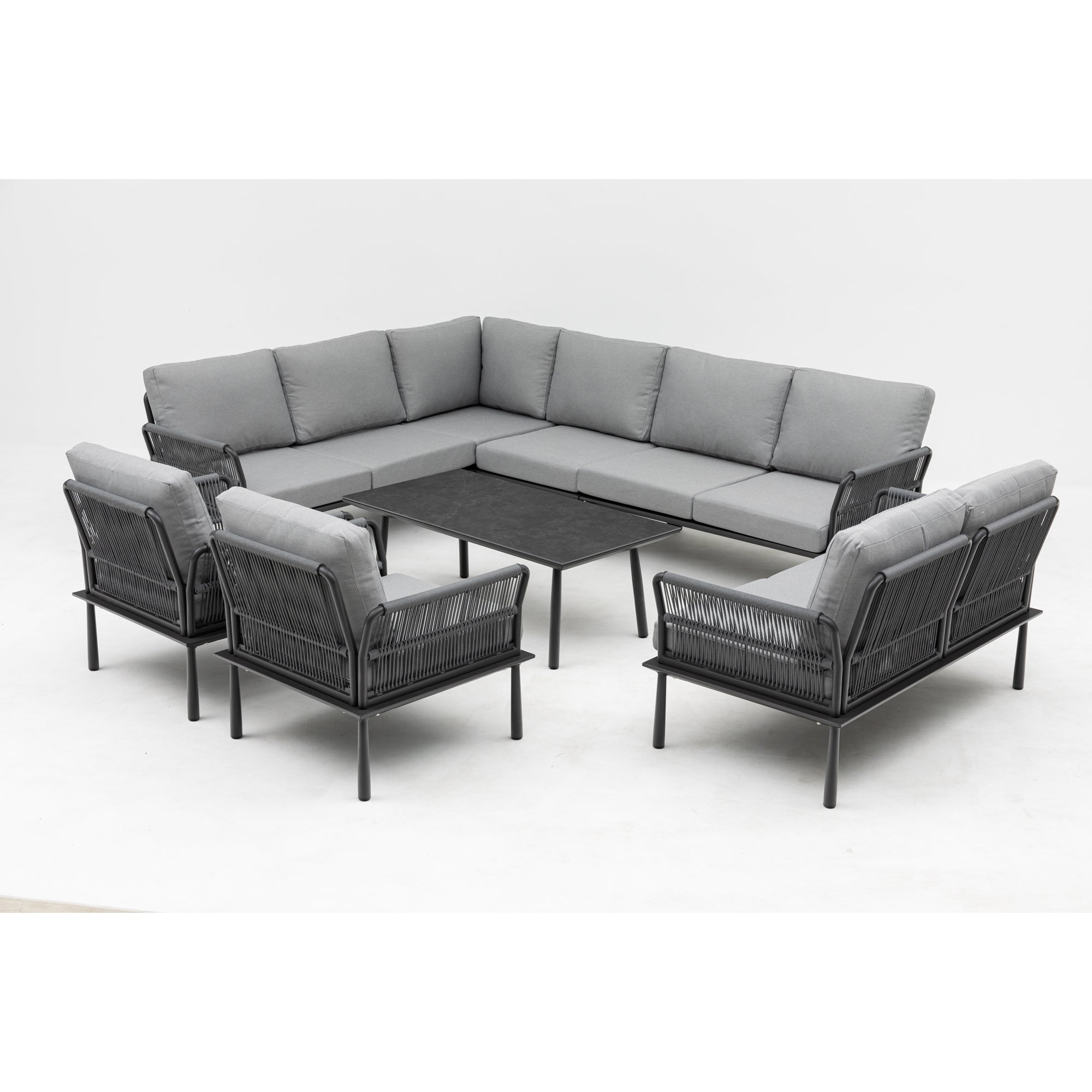 XXL Luxus Aluminium Lounge Set Madri Nero / Wetterfest, Hochwertig & Perfektion in ihrer schönsten Form