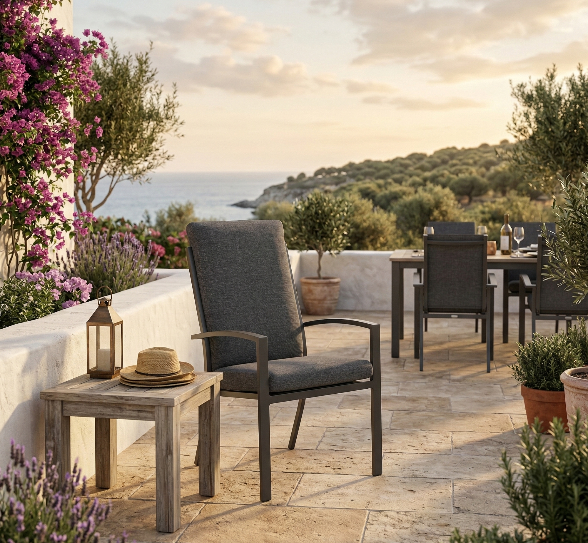 PREMIUM! Aluminium Dining Sessel Neapel grau / stapelbar
