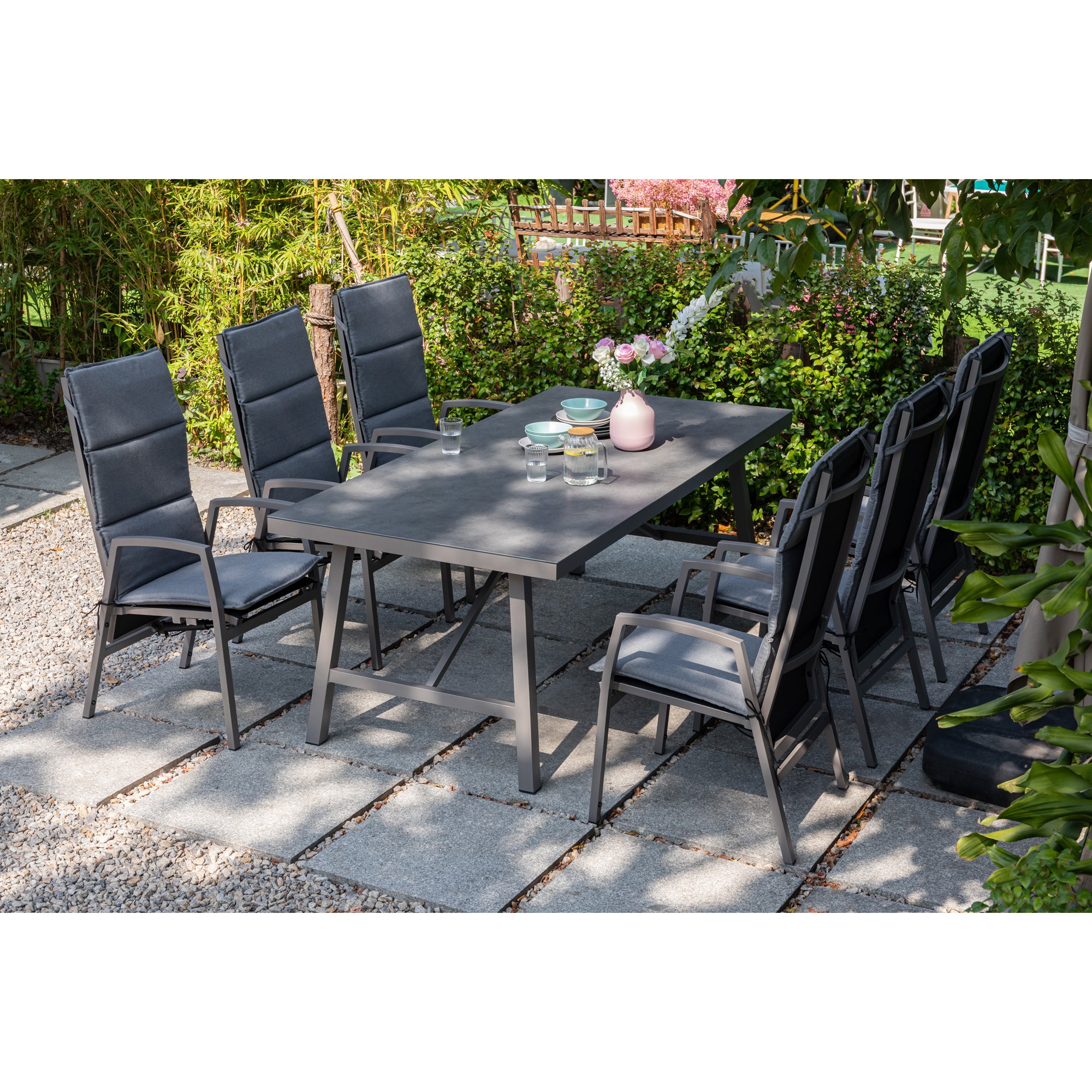 Gartenmöbel Set Arctic Deluxe / 6x Sessel im Rücken verstellbar & extra hoch / die perfekte Essgruppe