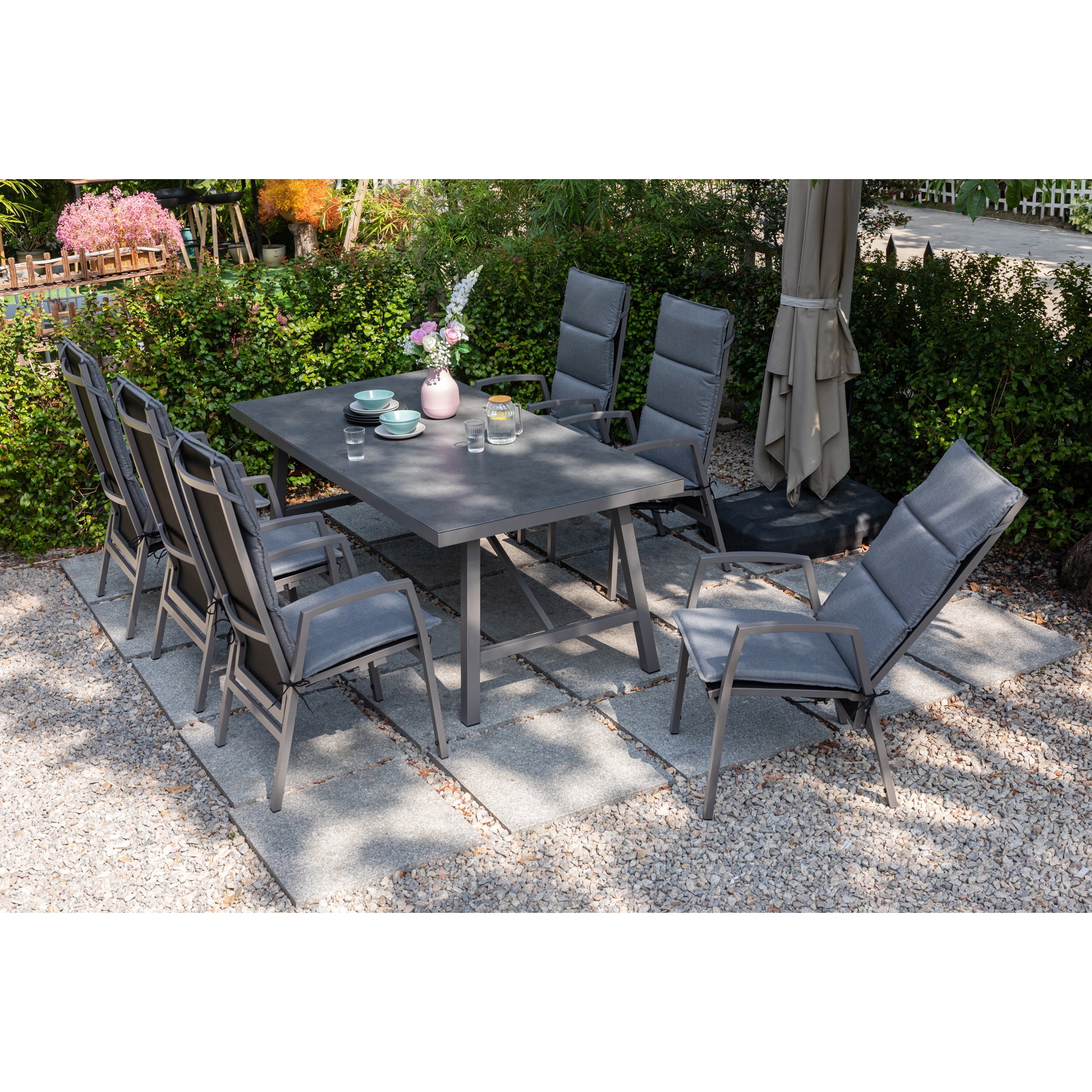 Gartenmöbel Set Arctic Deluxe / 6x Sessel im Rücken verstellbar & extra hoch / die perfekte Essgruppe