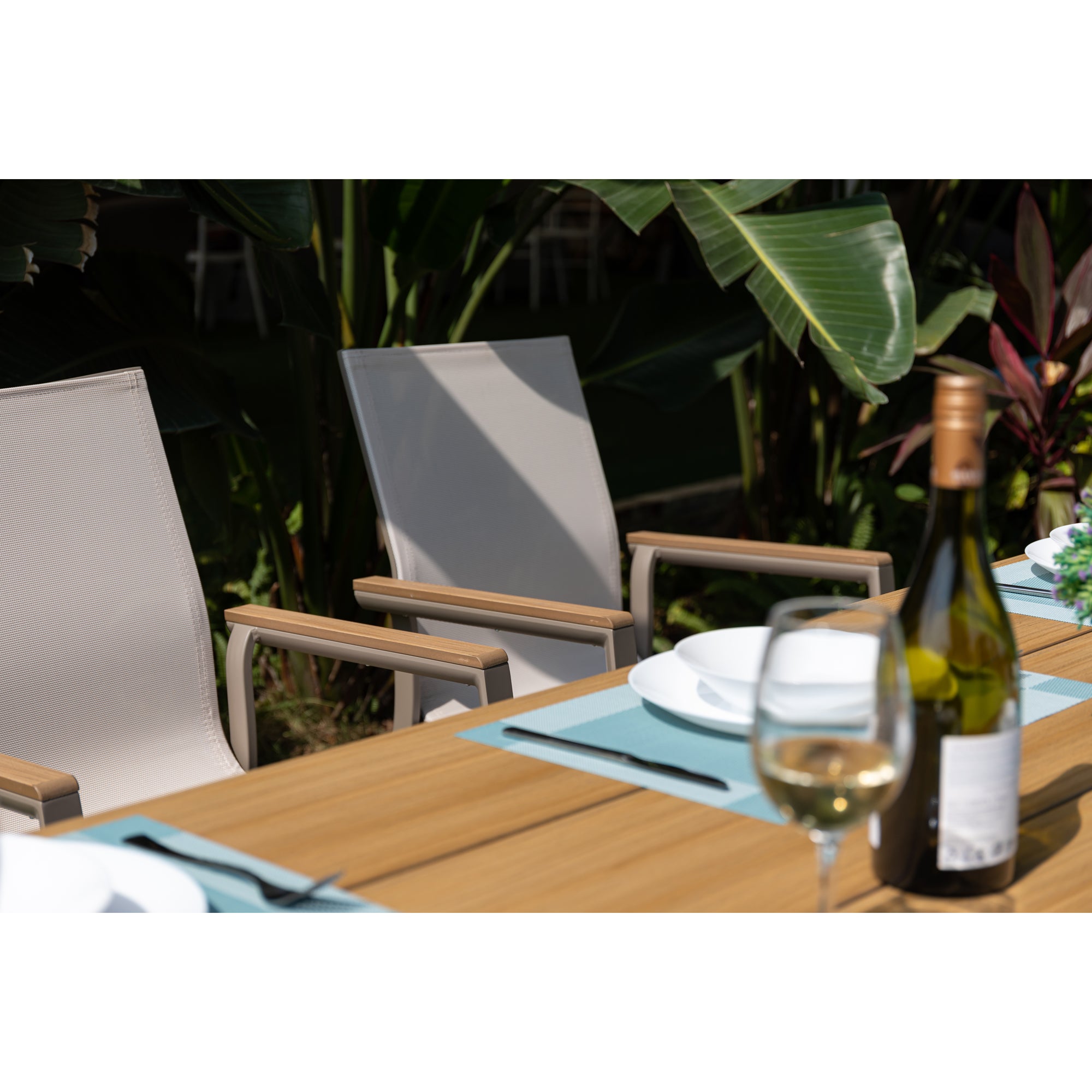 7 tlg. Essgruppe Meran natur / Aluminium kombiniert mit Nonwood Teak Look Elementen