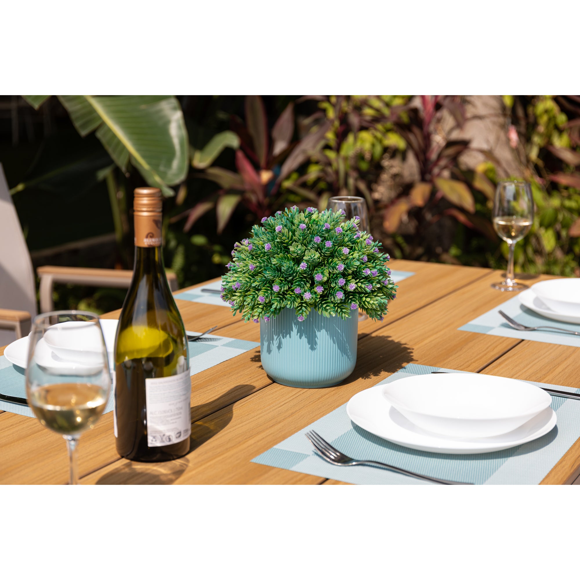 7 tlg. Essgruppe Meran natur / Aluminium kombiniert mit Nonwood Teak Look Elementen