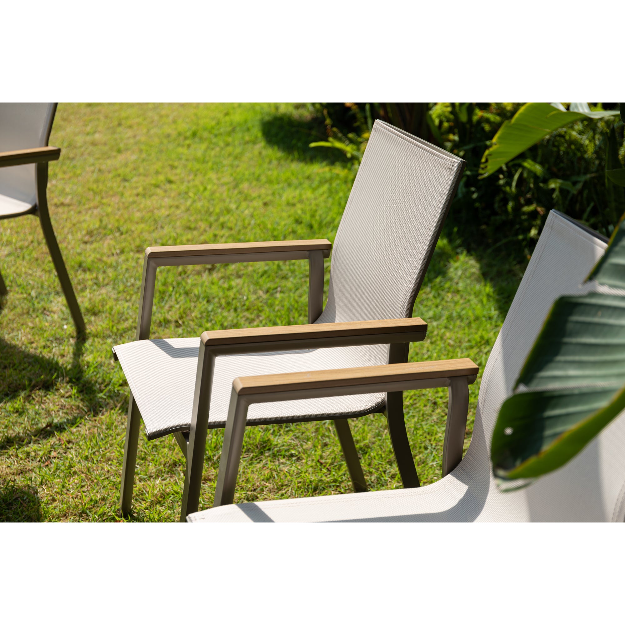 7 tlg. Essgruppe Meran natur / Aluminium kombiniert mit Nonwood Teak Look Elementen