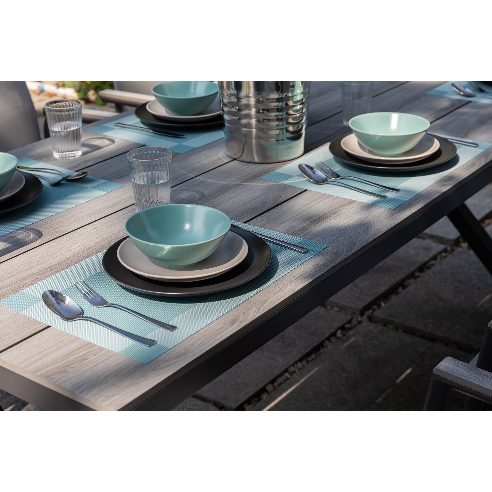*SO SCHMECKT DER SOMMER!* 7 tlg. Essgruppe Meran shadow grey / Aluminium kombiniert mit Nonwood Royal Grey Look Elementen