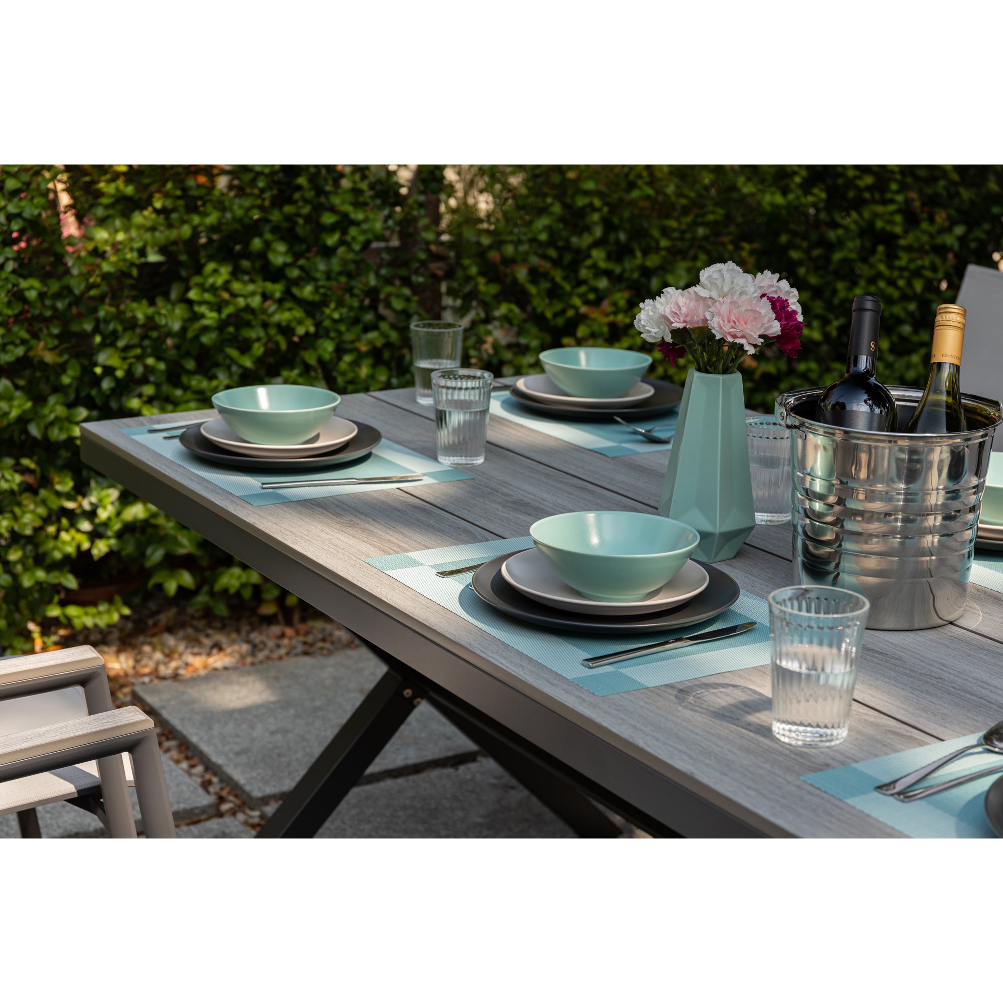 *SO SCHMECKT DER SOMMER!* 7 tlg. Essgruppe Meran shadow grey / Aluminium kombiniert mit Nonwood Royal Grey Look Elementen