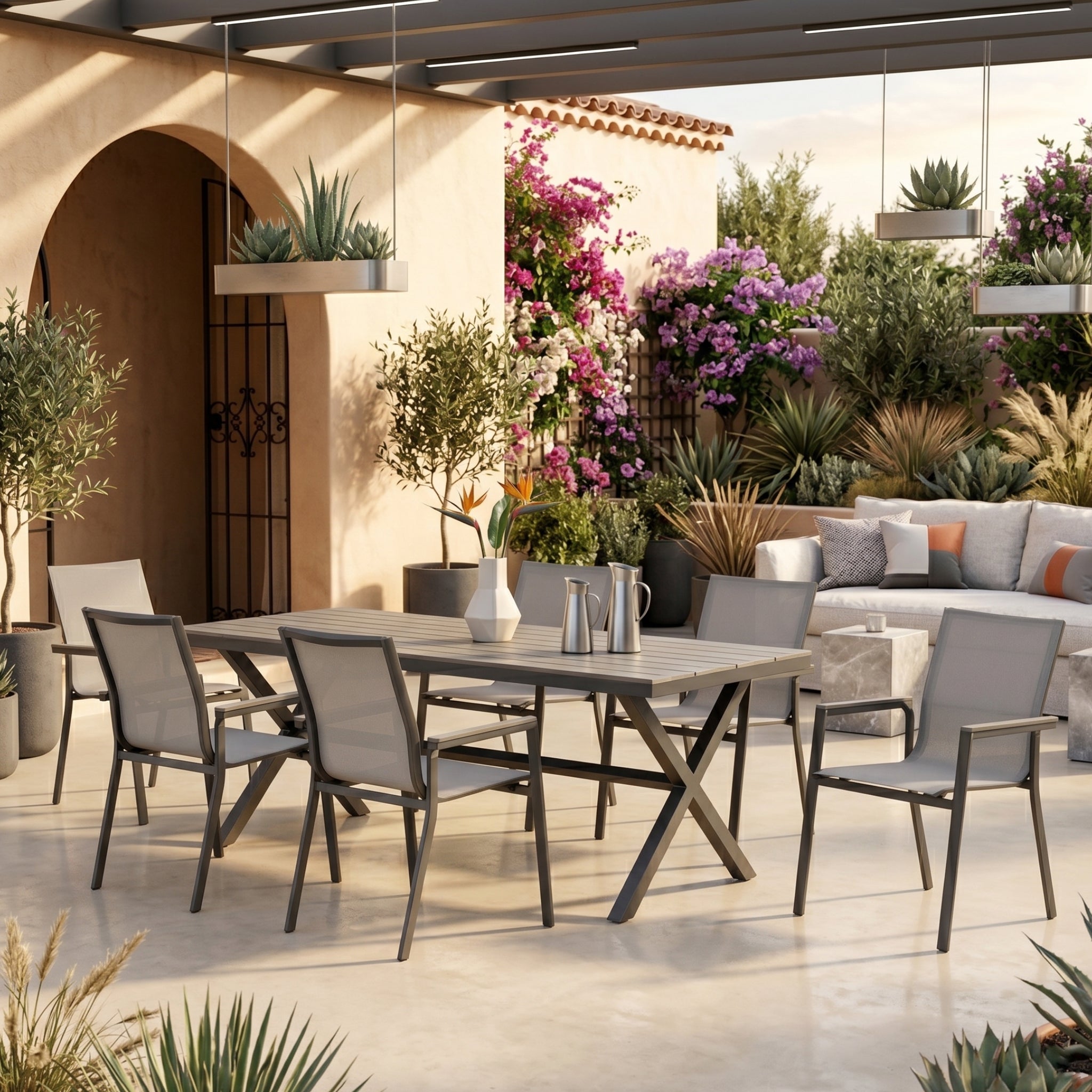 ☀️Summer Deal !☀️ 7 tlg. Essgruppe Meran shadow grey / Aluminium kombiniert mit Nonwood Royal Grey Look Elementen
