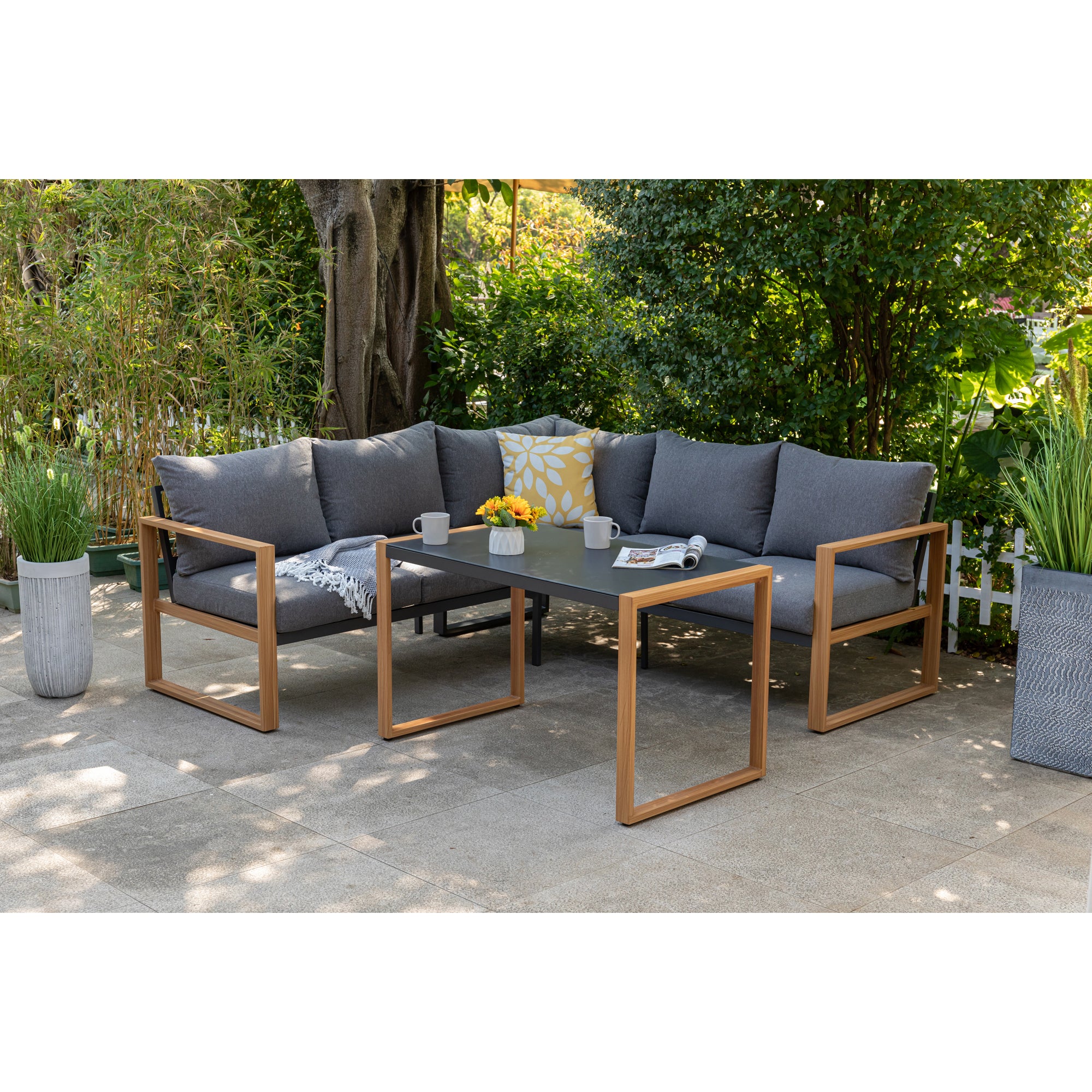 ***CHRISTMAS SPECIAL*** Moderne Aluminium Eck Lounge Luzern in edler Teak-Holzoptik