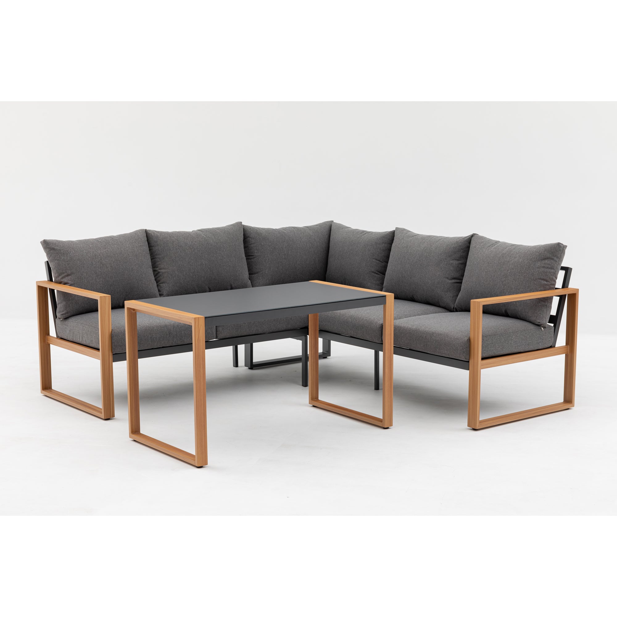 Moderne Aluminium Eck Lounge Luzern in Holzoptik / Ideal zum Speisen