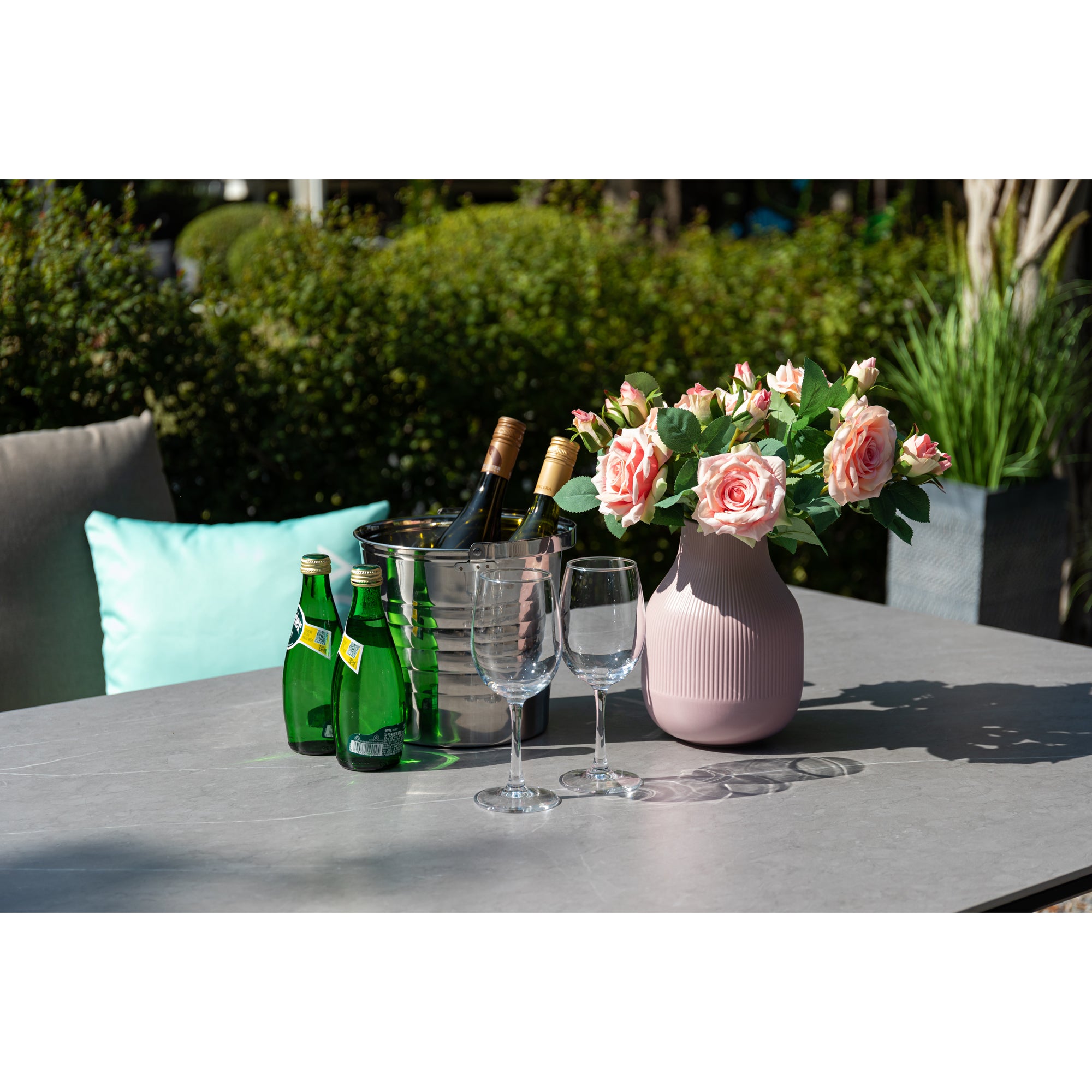 7 tlg. Outdoor Dining Set Puro + Avantage, 100% wetterfest dank LIKA-TEX® Bezug Sand (Natur)