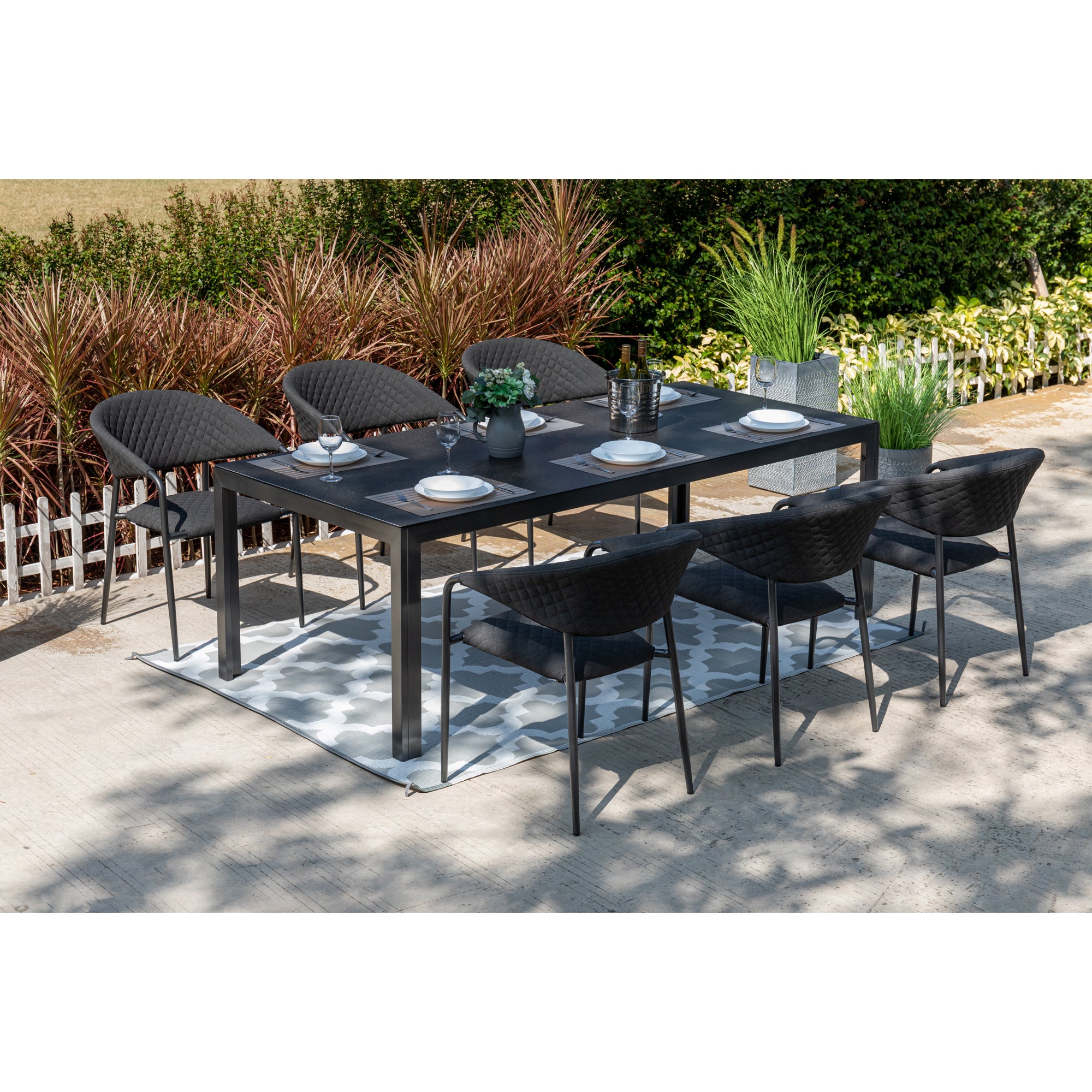 PURE PREMIUM! 7 tlg Dining Set Puro + Luna Tisch XXL - bestehend aus: Tisch Luna Stellar + 6 x Stapelsessel 100% wetterfest LIKA-TEX® Bezug Lava