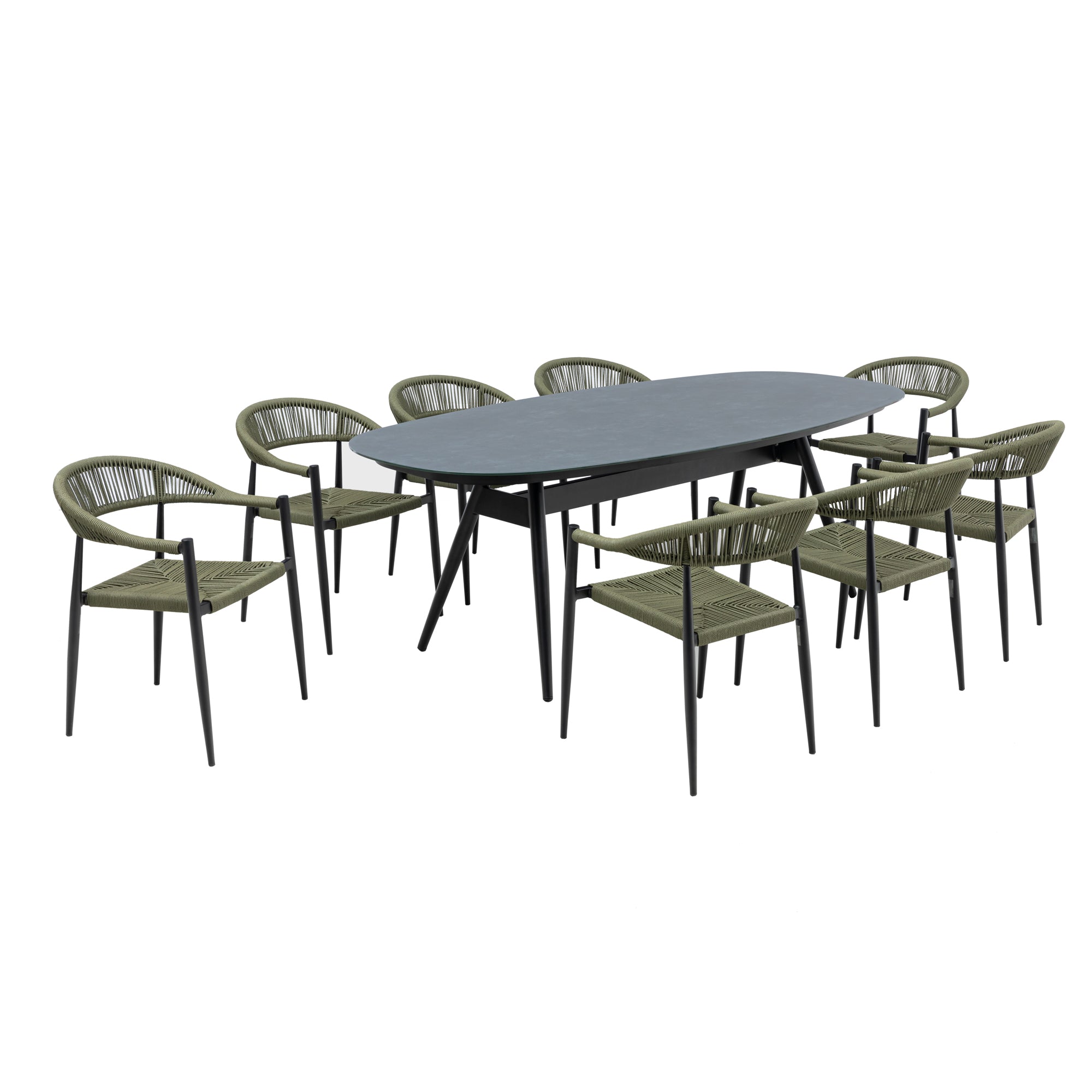 9 tlg. Aluminium / Polyrope Cord Dining Set Luis in grün inkl. Dining Tisch Puro