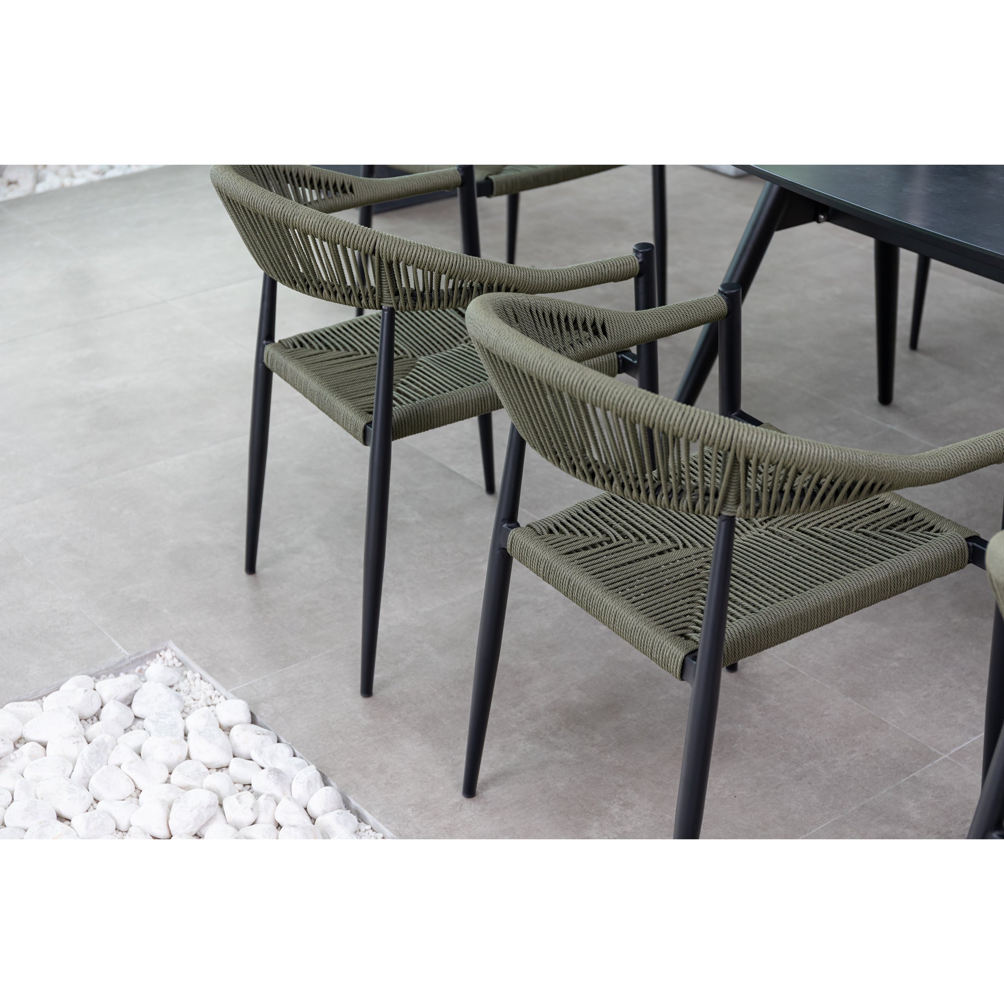 ***SUMMER SALE*** 7 tlg. Alu / Polyrope Cord Essgruppe Luis grün + Luna - bestehend aus: 6x Luis Stapelsessel + Luna Tisch 220x100x74 cm