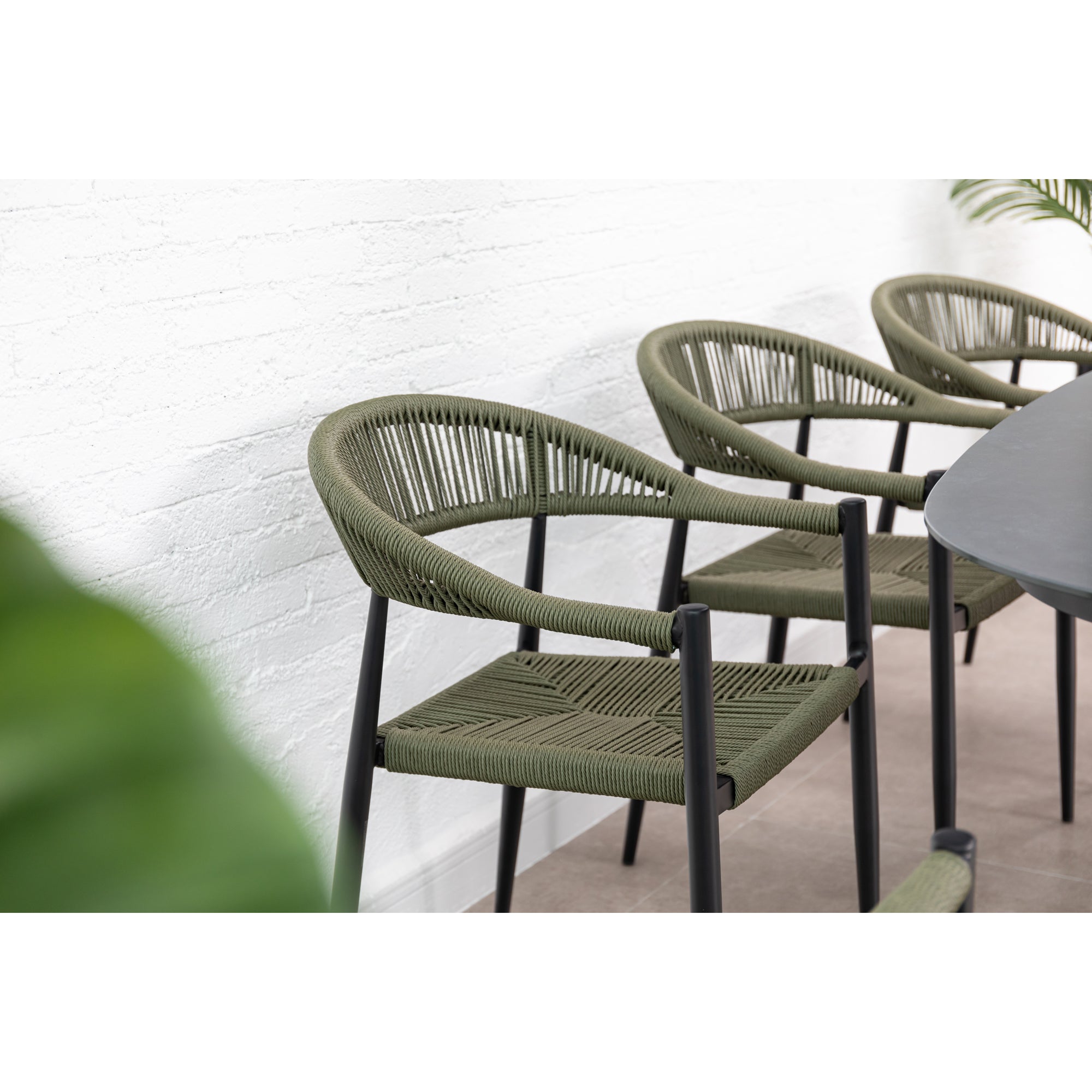 ***SUMMER SALE*** 7 tlg. Alu / Polyrope Cord Essgruppe Luis grün + Luna - bestehend aus: 6x Luis Stapelsessel + Luna Tisch 220x100x74 cm