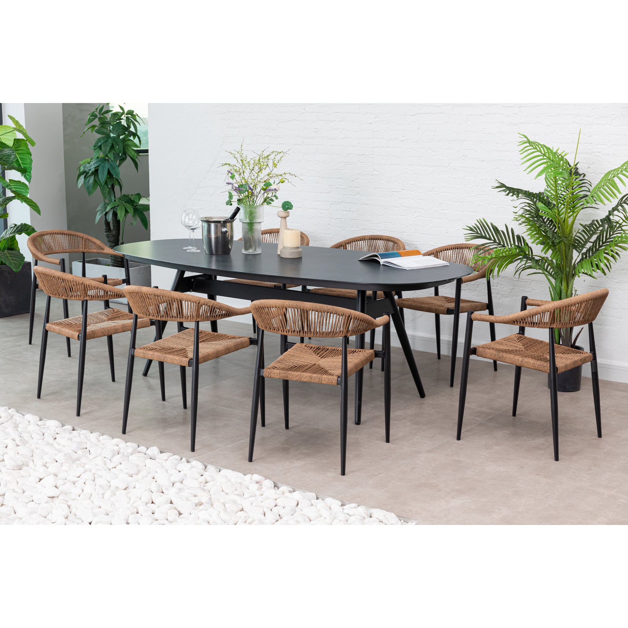 9 tlg. Aluminium / Polyrope Cord Dining Set Luis in natur inkl. Dining Tisch Puro
