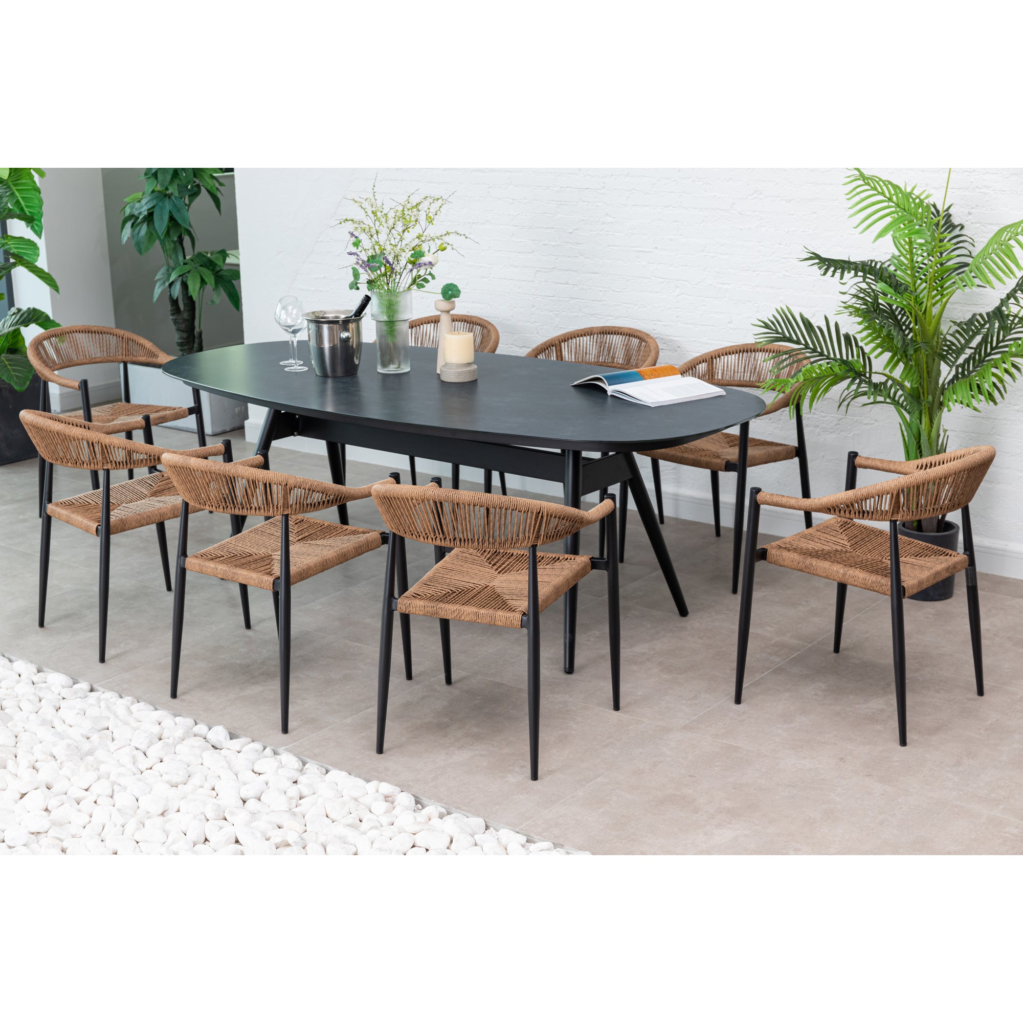 9 tlg. Aluminium / Polyrope Cord Dining Set Luis in natur inkl. Dining Tisch Puro