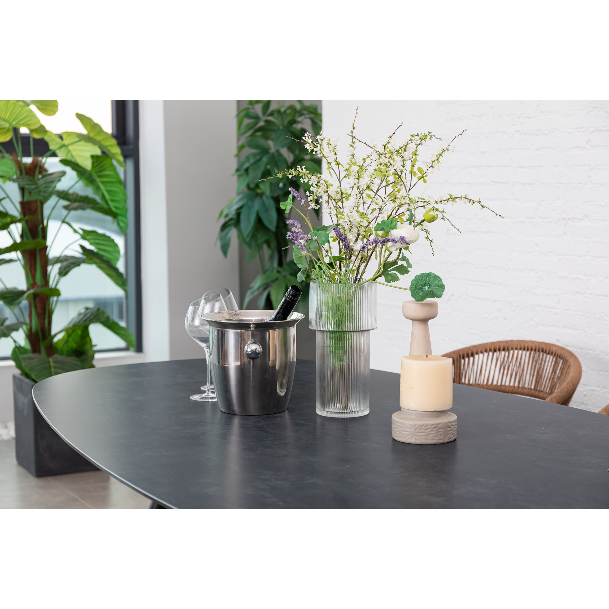 9 tlg. Aluminium / Polyrope Cord Dining Set Luis in natur inkl. Dining Tisch Puro