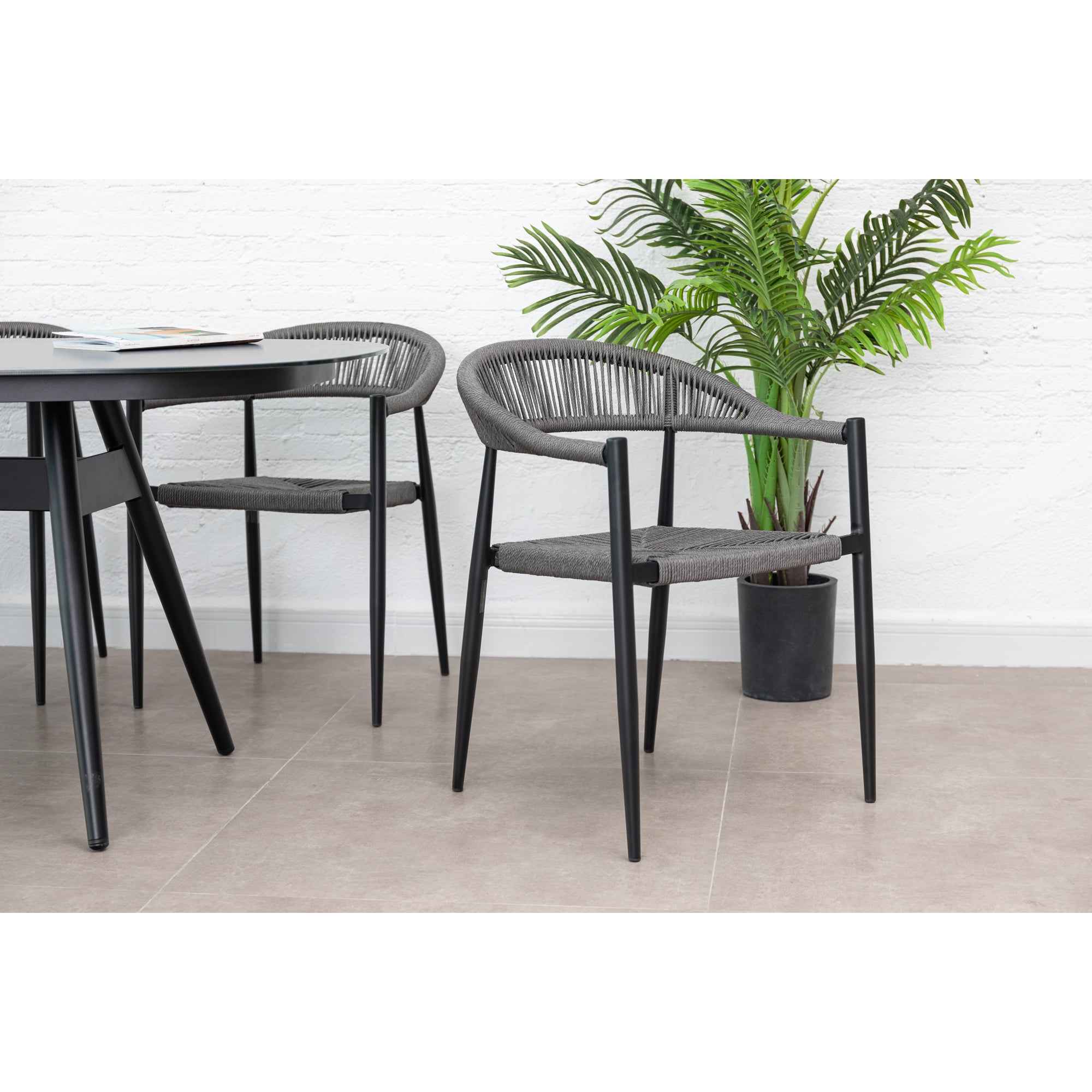 9 tlg. Aluminium / Polyrope Cord Dining Set Luis in grau inkl. Dining Tisch Puro