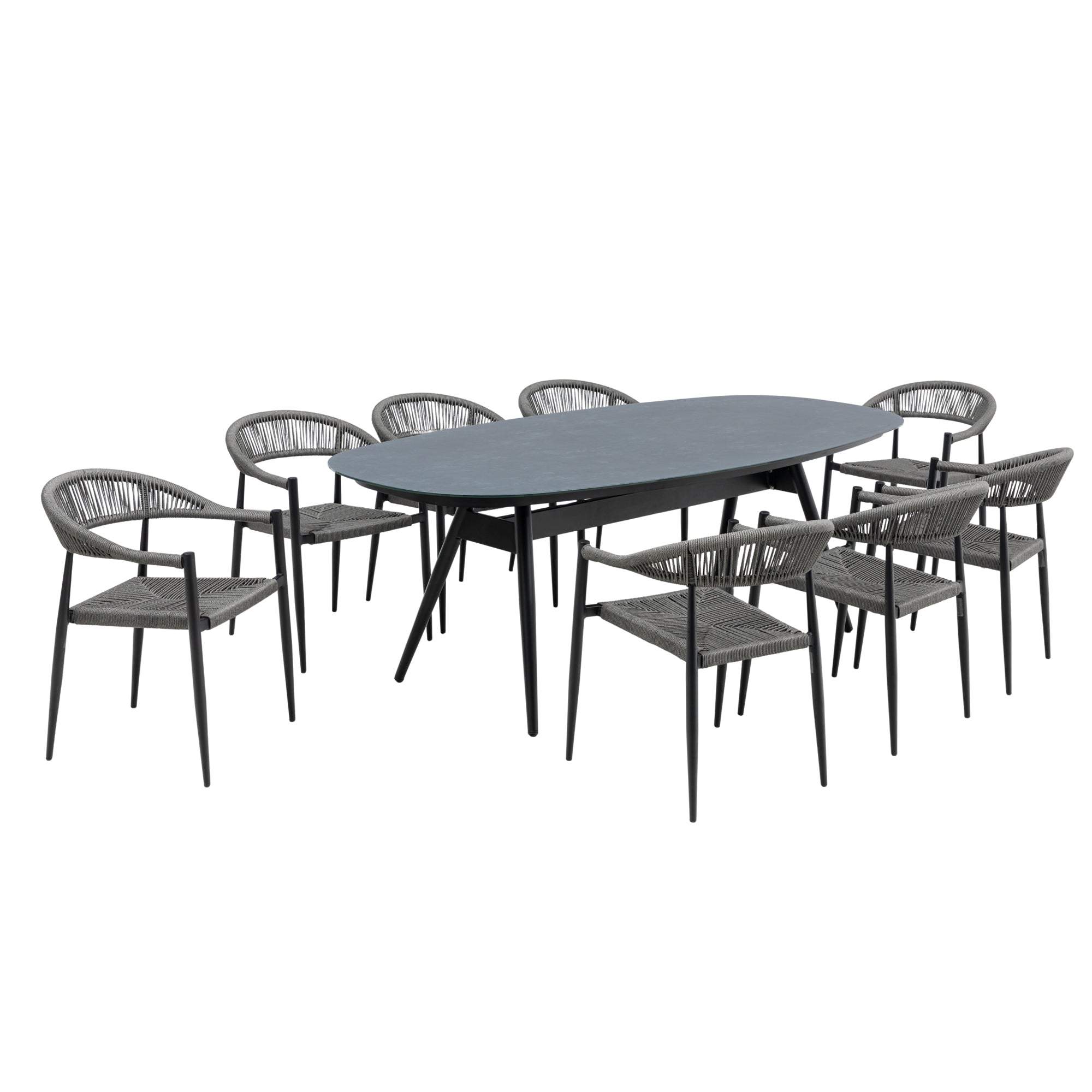 9 tlg. Aluminium / Polyrope Cord Dining Set Luis in grau inkl. Dining Tisch Puro