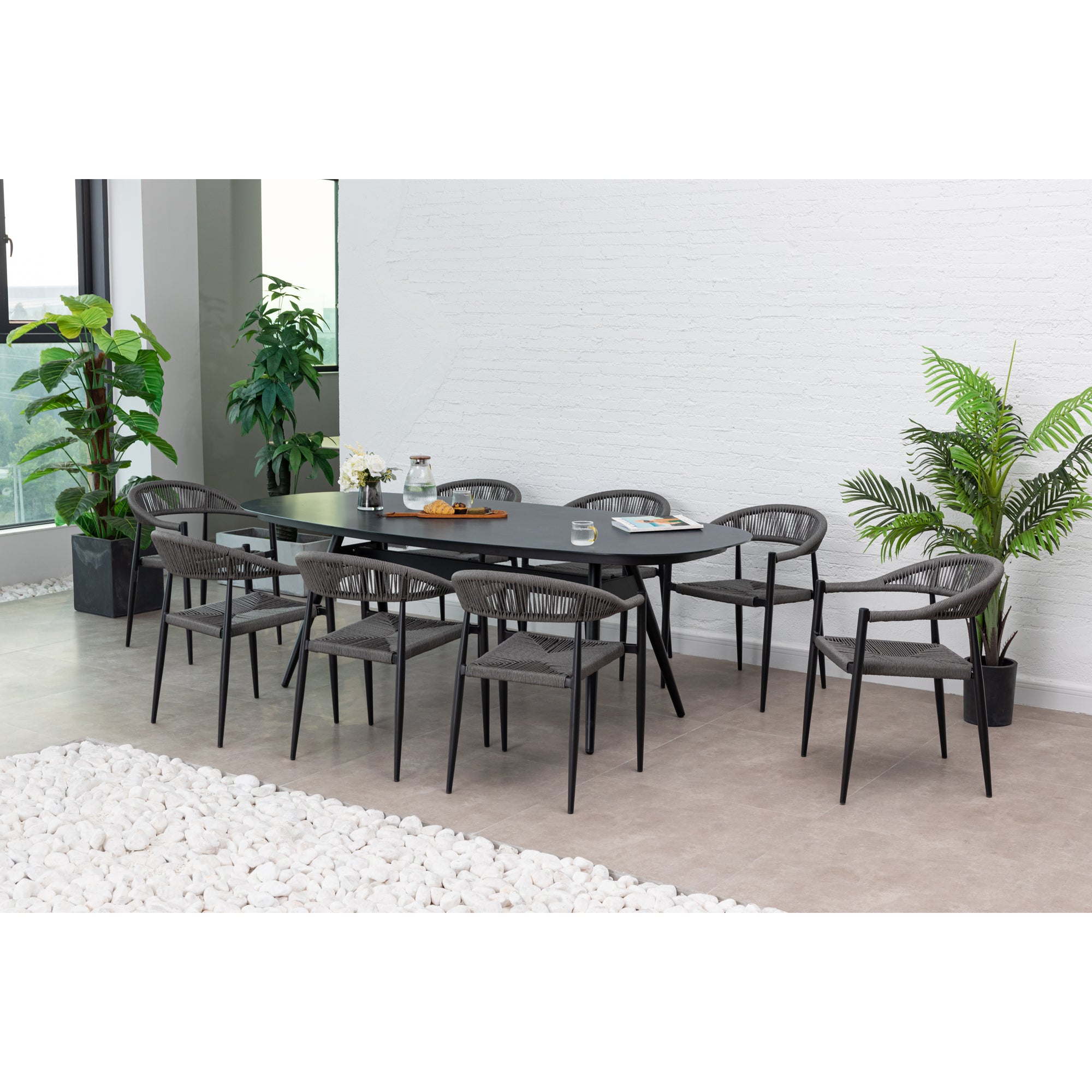 9 tlg. Aluminium / Polyrope Cord Dining Set Luis in grau inkl. Dining Tisch Puro