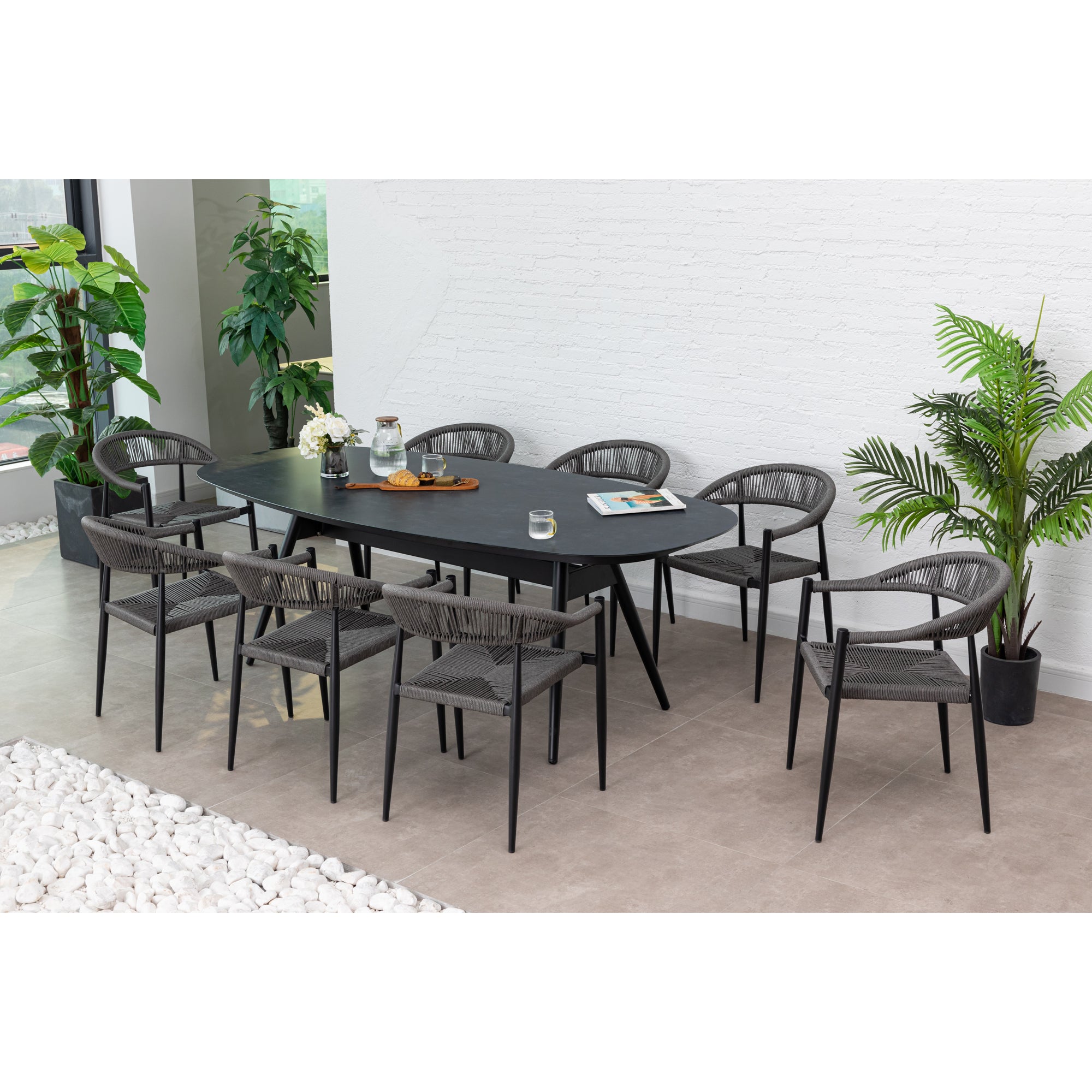 9 tlg. Aluminium / Polyrope Cord Dining Set Luis in grau inkl. Dining Tisch Puro
