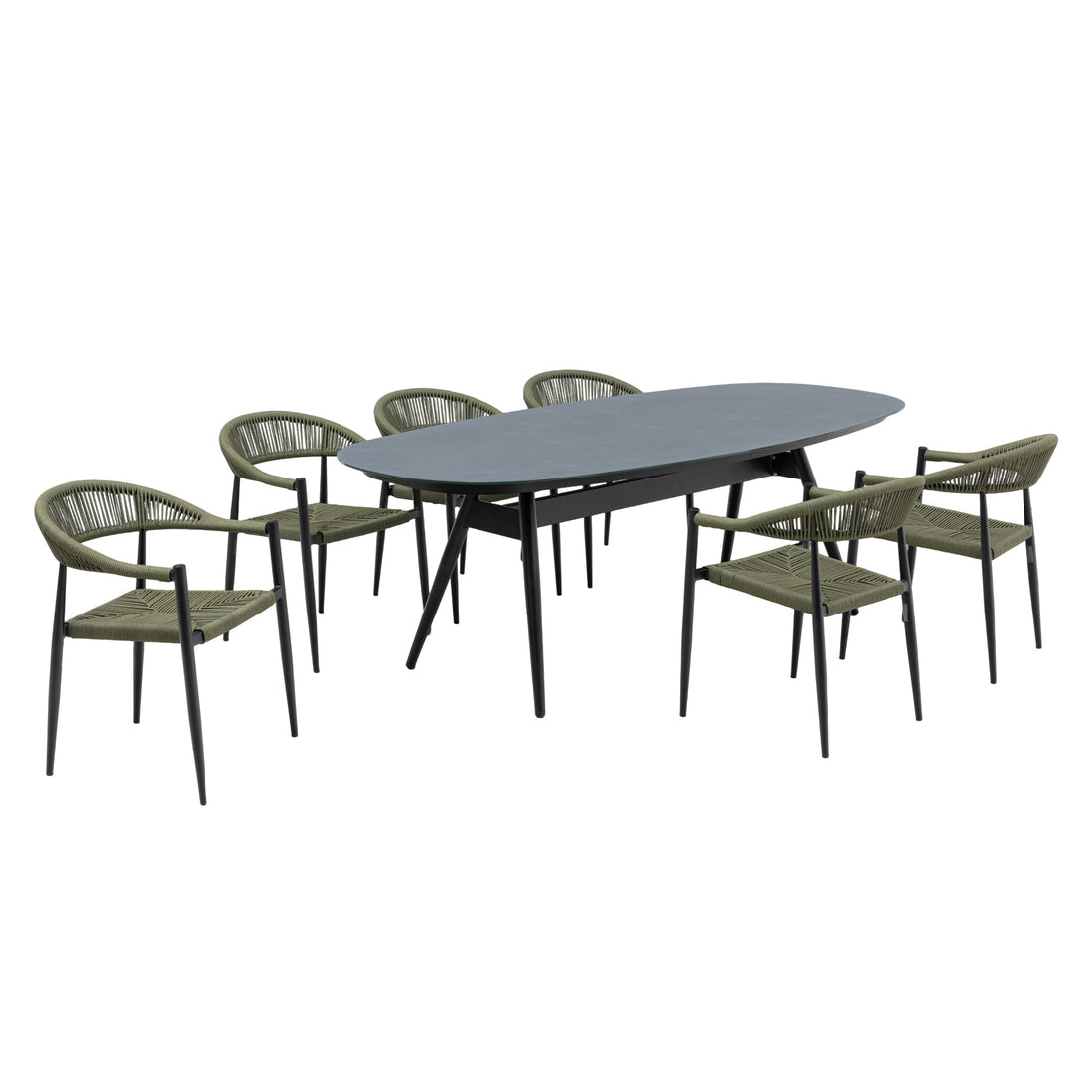 7 tlg. Alu / Polyrope Cord Dining Set Luis in grün inkl. Dining Tisch Puro