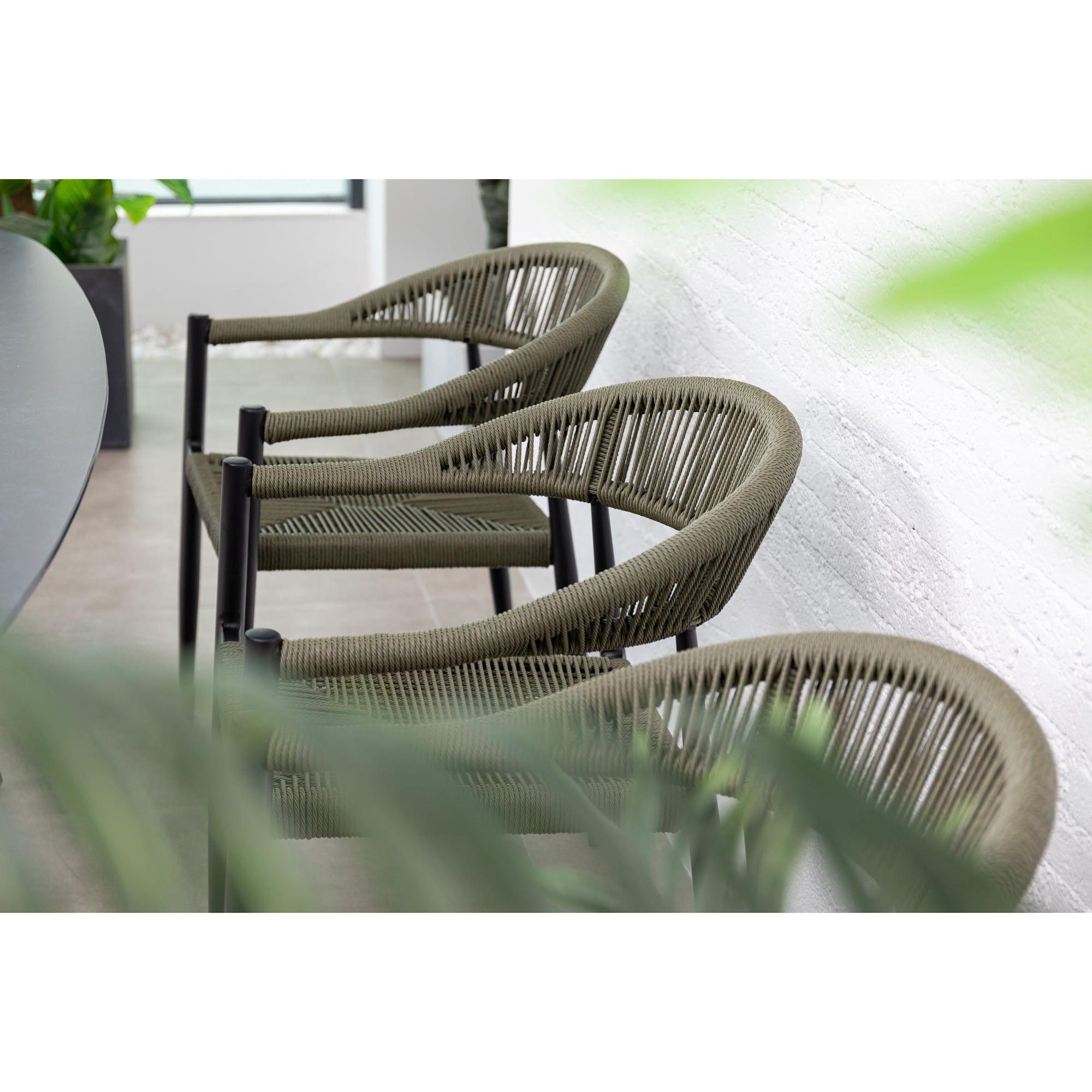 7 tlg. Alu / Polyrope Cord Dining Set Luis in grün inkl. Dining Tisch Puro