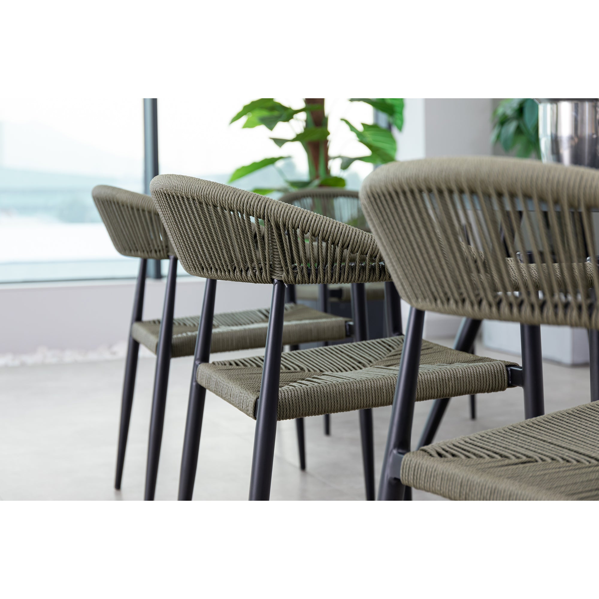7 tlg. Alu / Polyrope Cord Dining Set Luis in grün inkl. Dining Tisch Puro