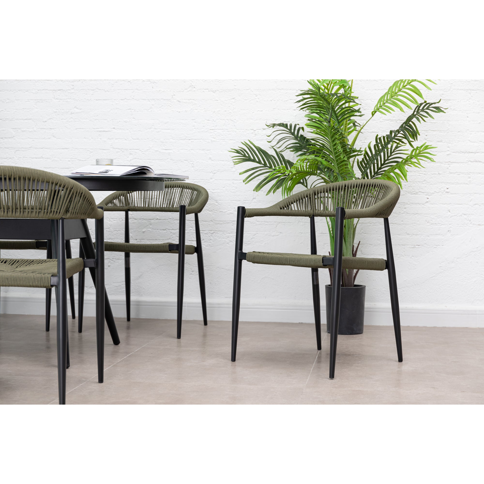 7 tlg. Alu / Polyrope Cord Dining Set Luis in grün inkl. Dining Tisch Puro