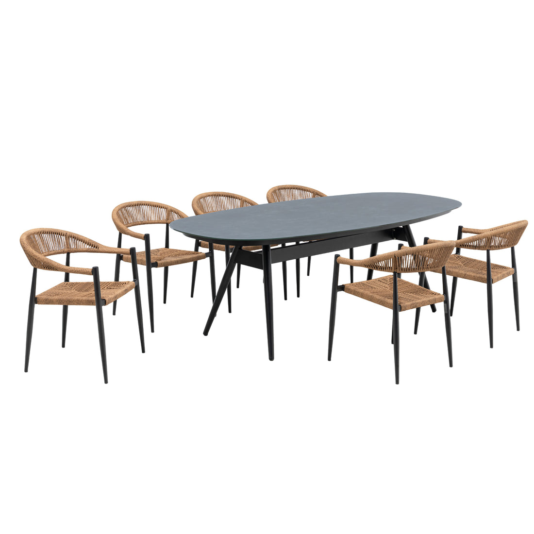 9 tlg. Aluminium / Polyrope Cord Dining Set Luis in natur inkl. Dining Tisch Puro
