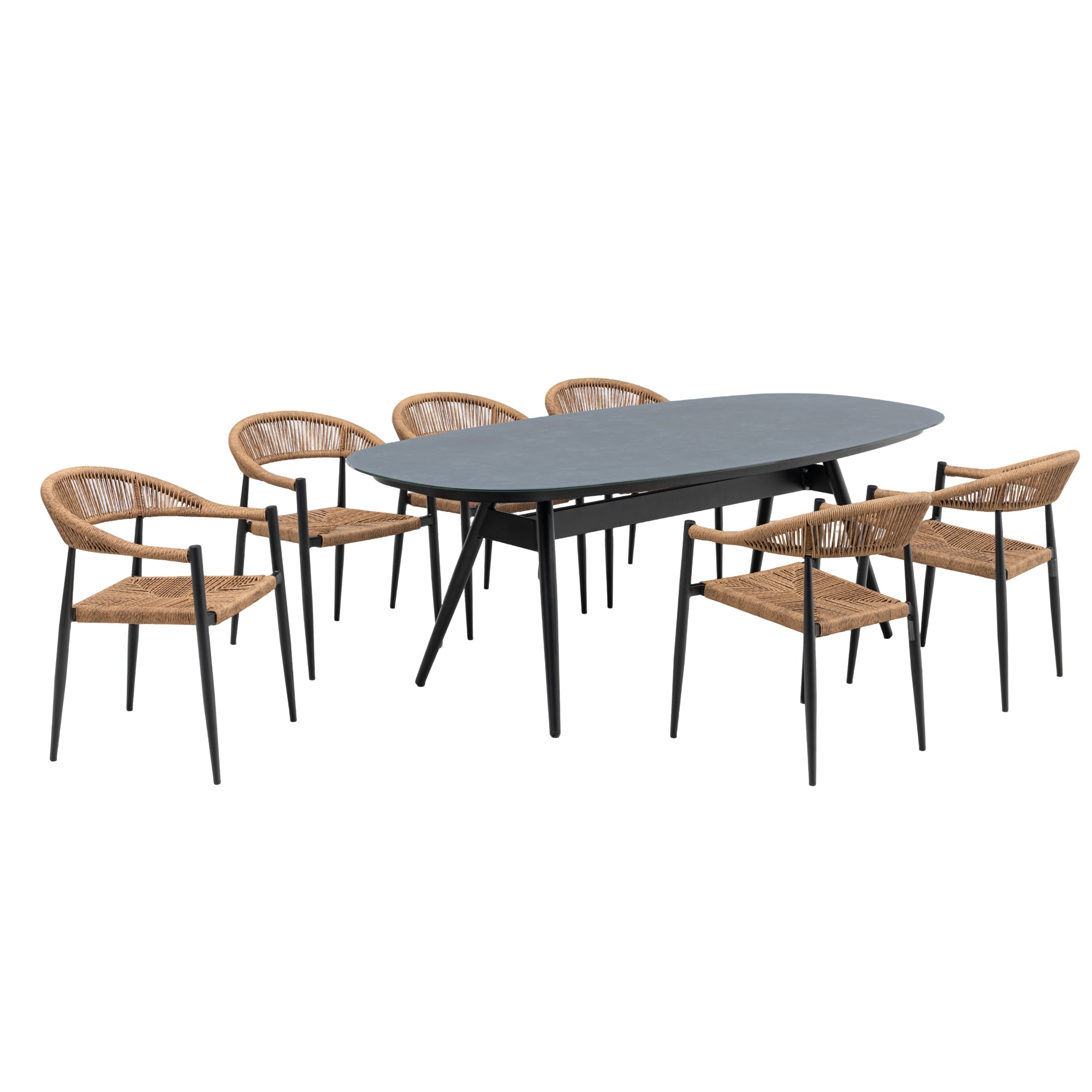 9 tlg. Aluminium / Polyrope Cord Dining Set Luis in natur inkl. Dining Tisch Puro