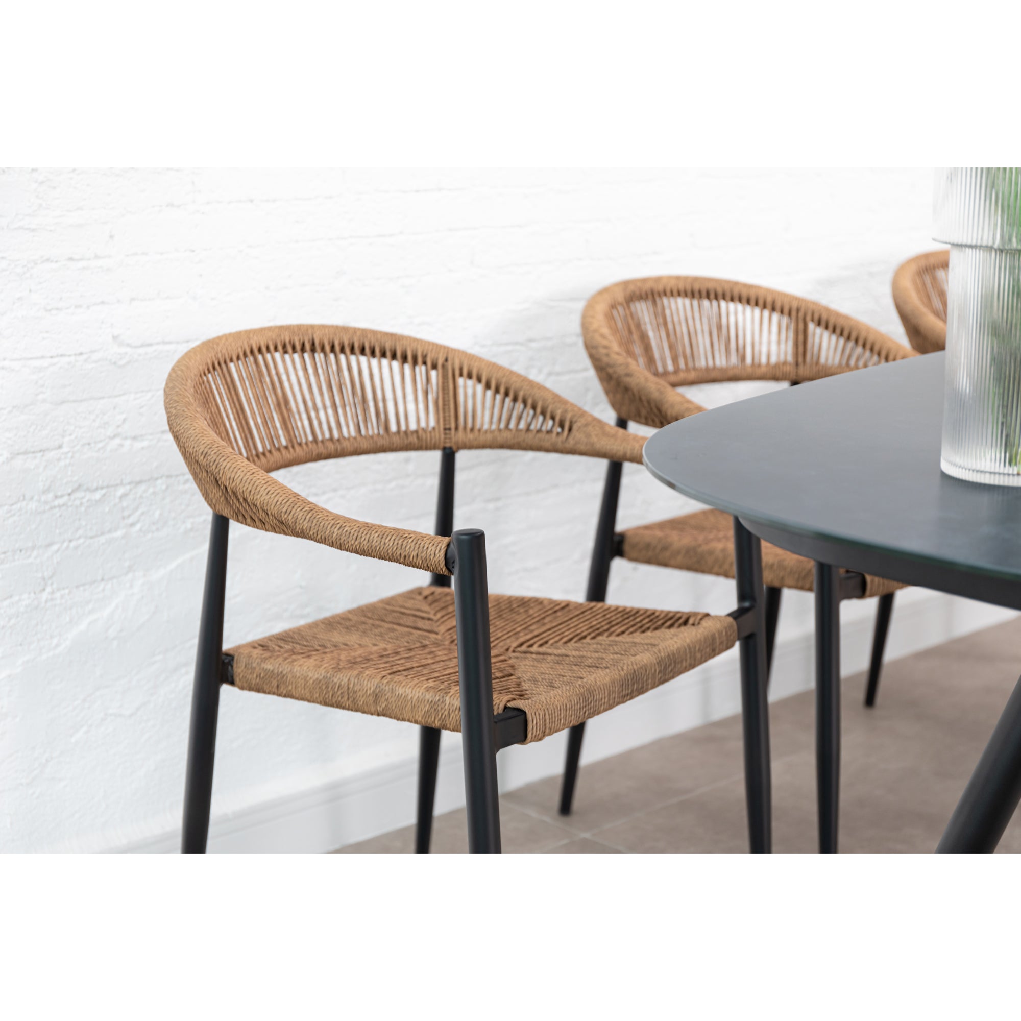 7 tlg. Alu / Polyrope Cord Essgruppe Luis natur + Luna - bestehend aus: 6x Luis Stapelsessel + Luna Tisch 220x100x74 cm