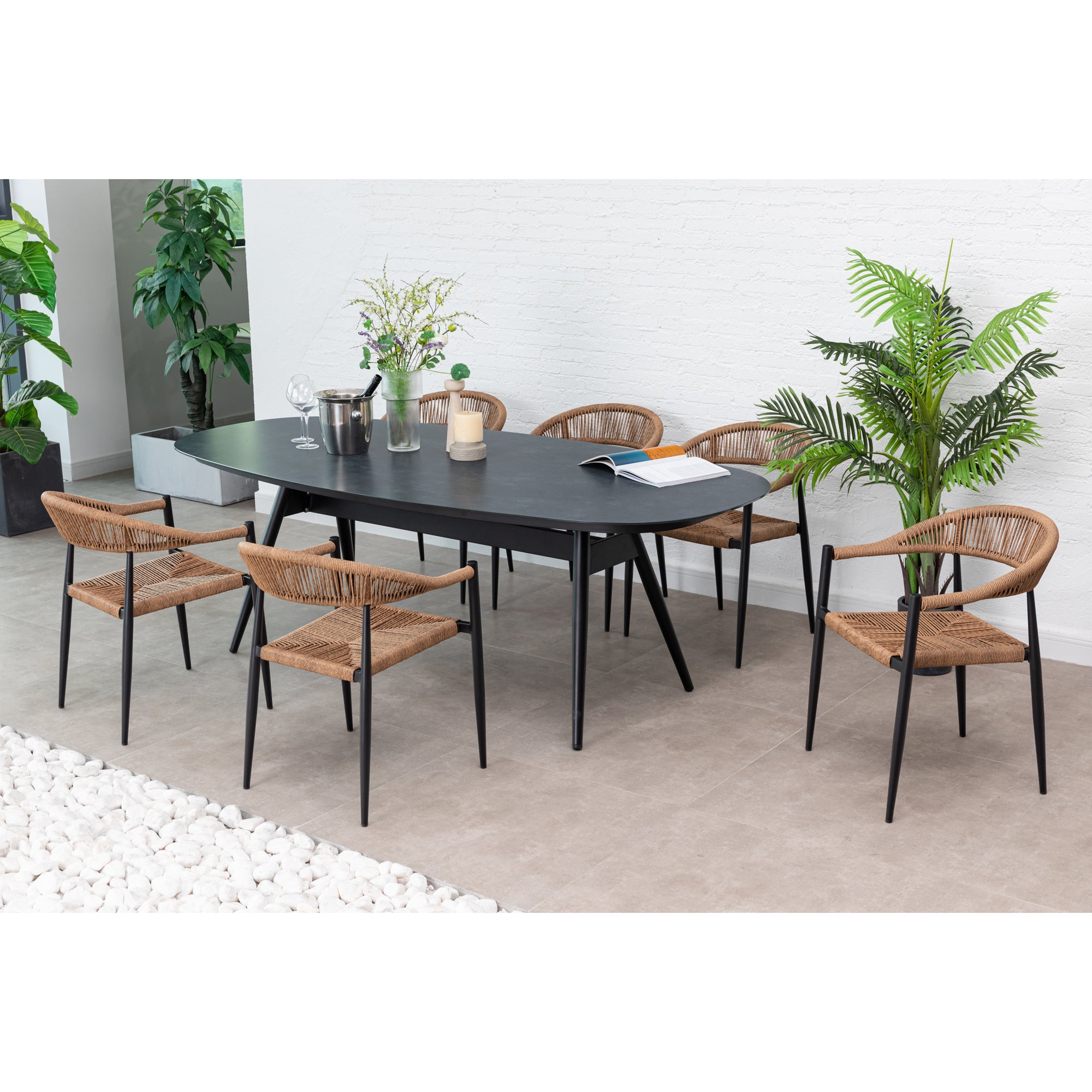 7 tlg. Alu / Polyrope Cord Dining Set Luis in natur inkl. Dining Tisch Puro