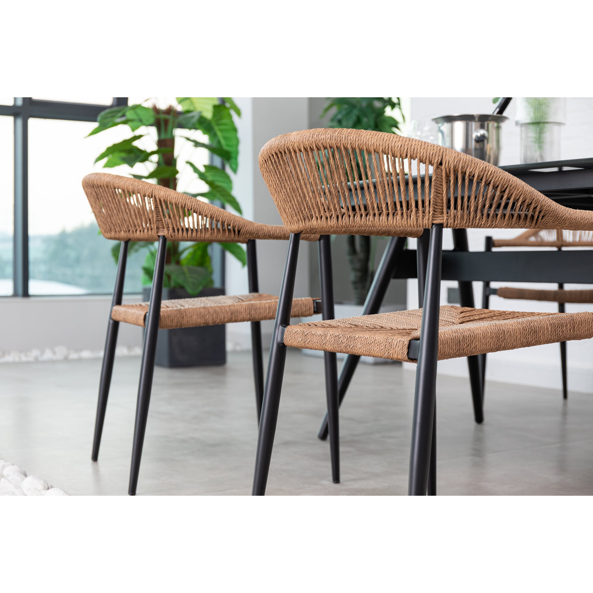 7 tlg. Alu / Polyrope Cord Essgruppe Luis natur + Luna - bestehend aus: 6x Luis Stapelsessel + Luna Tisch 220x100x74 cm