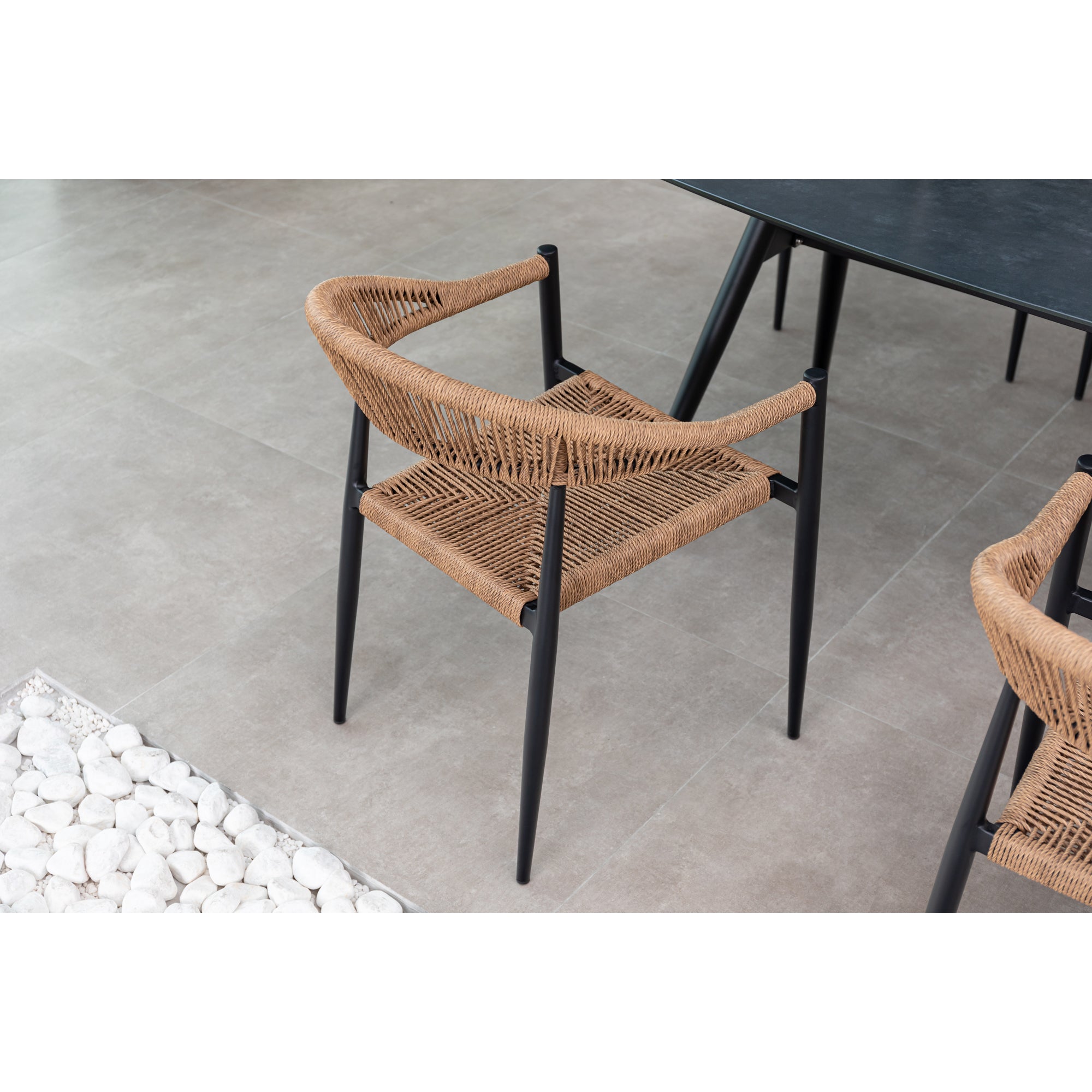 7 tlg. Alu / Polyrope Cord Essgruppe Luis natur + Luna - bestehend aus: 6x Luis Stapelsessel + Luna Tisch 220x100x74 cm