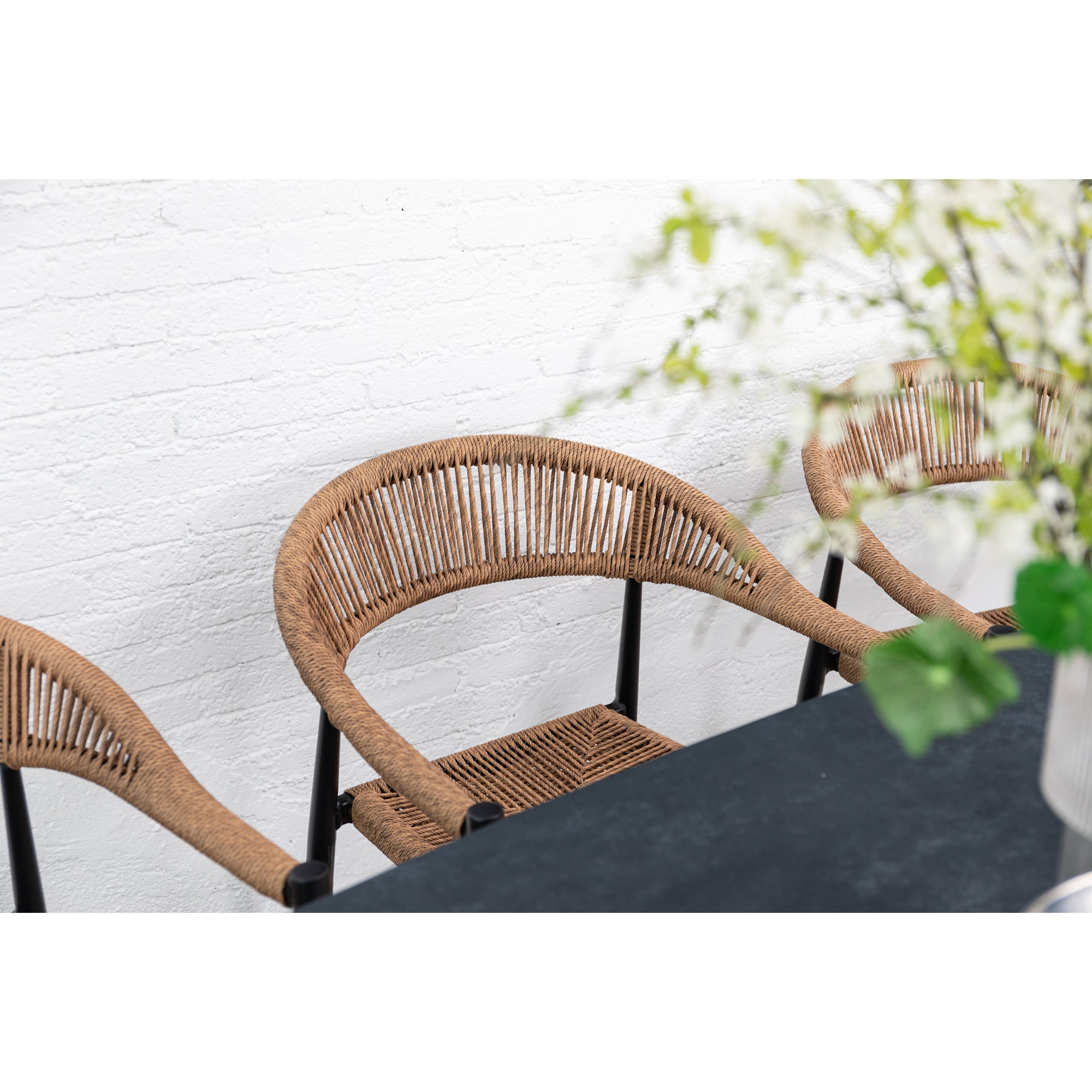 7 tlg. Alu / Polyrope Cord Essgruppe Luis natur + Luna - bestehend aus: 6x Luis Stapelsessel + Luna Tisch 220x100x74 cm