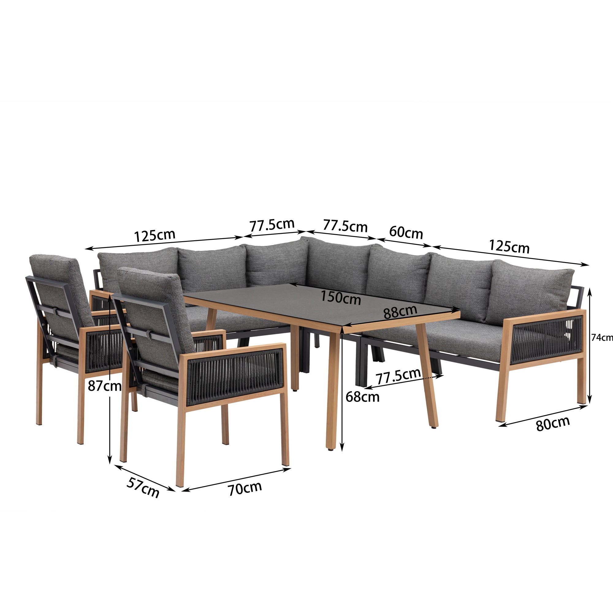 XXL Comfort Gartenmöbel Lounge Dining Set Aria inkl. 2x Sessel in Holzoptik