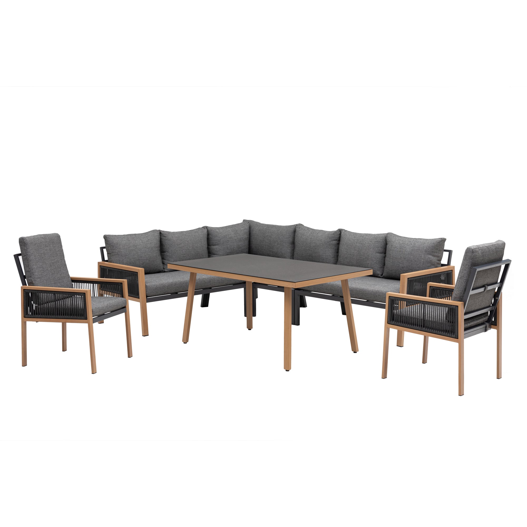 XXL Comfort Gartenmöbel Lounge Dining Set Aria inkl. 2x Sessel in Holzoptik