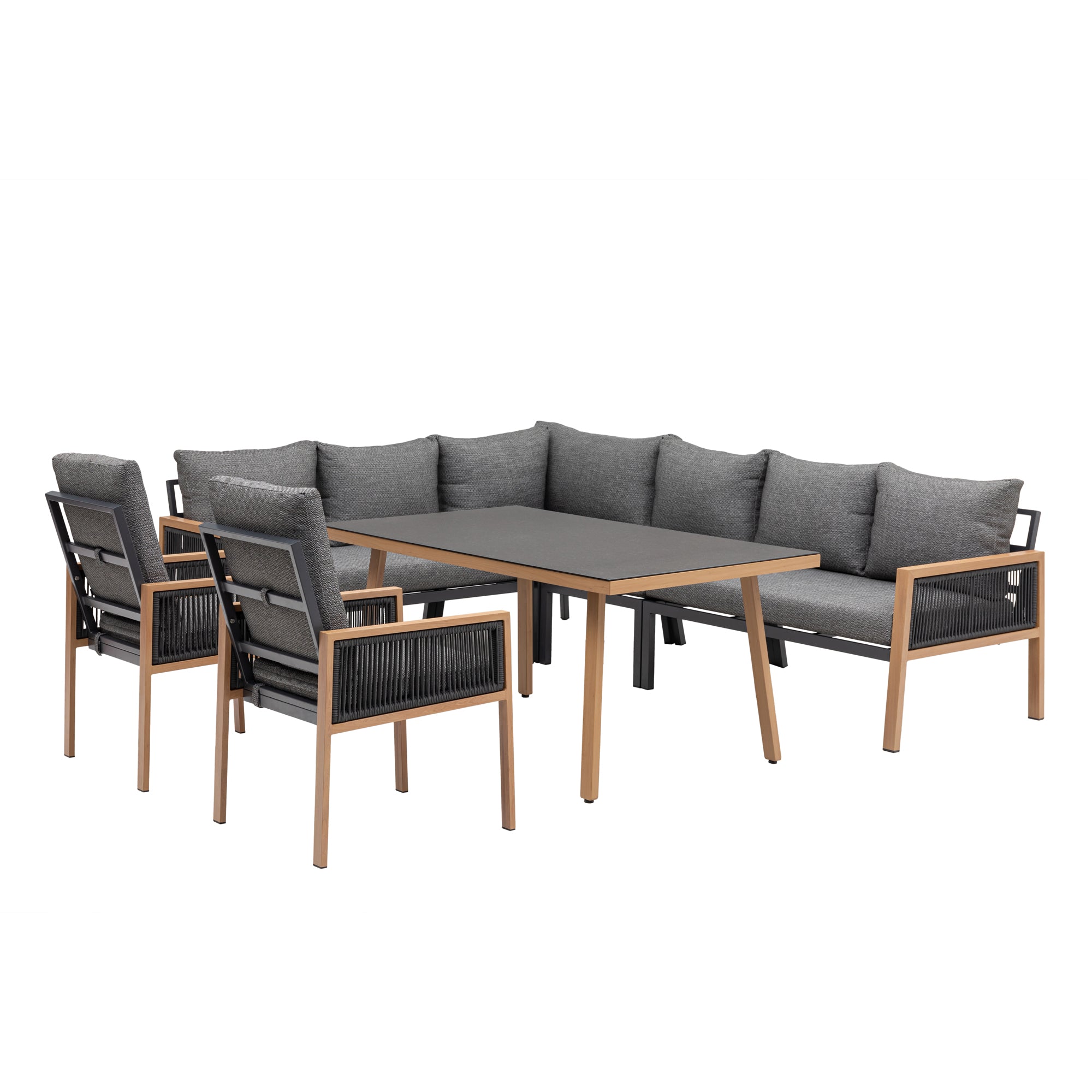 XXL Comfort Gartenmöbel Lounge Dining Set Aria inkl. 2x Sessel in Holzoptik