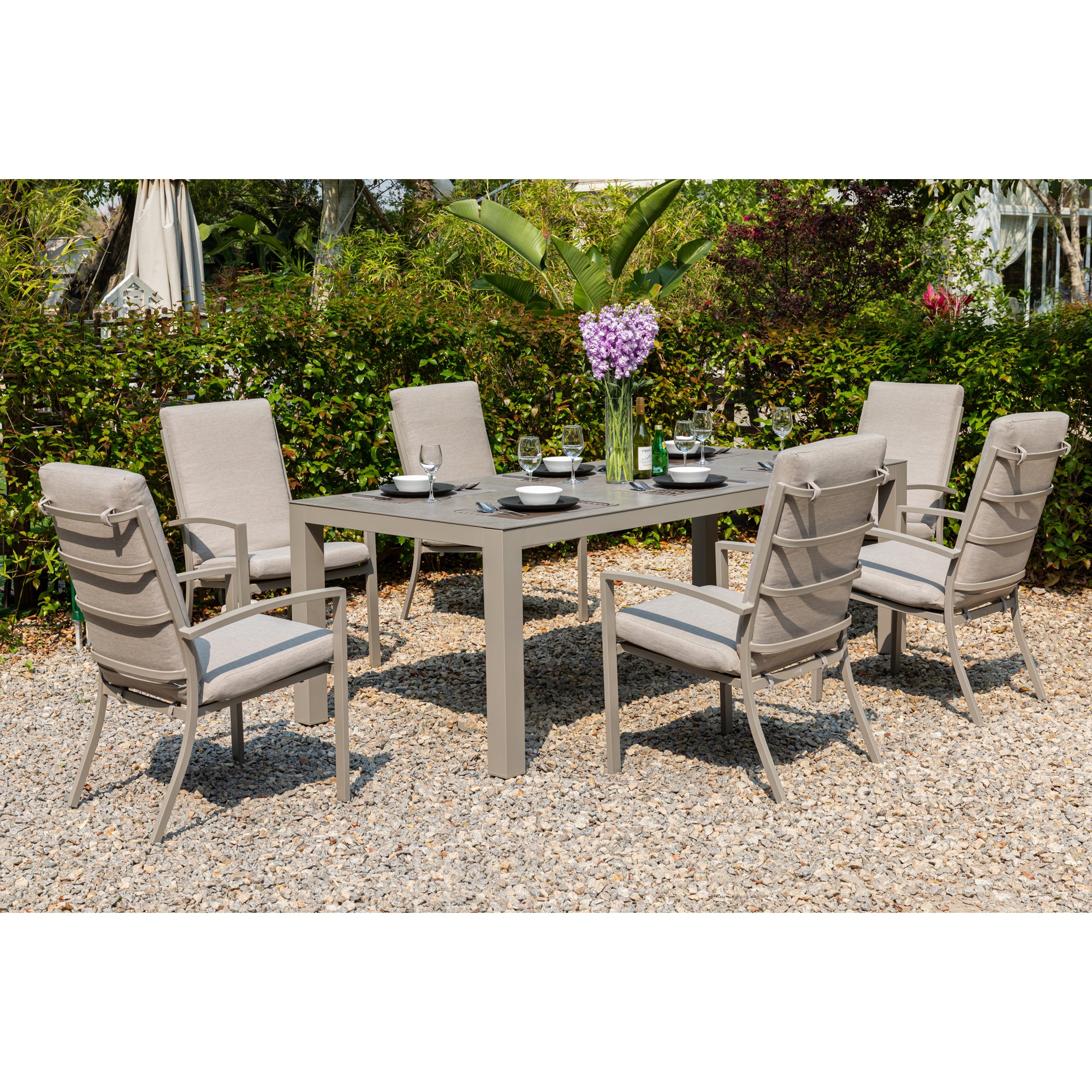 Premium Alu Dining Set Neapel inkl. Madri Sintered Stone Tischplatte 220x100cm