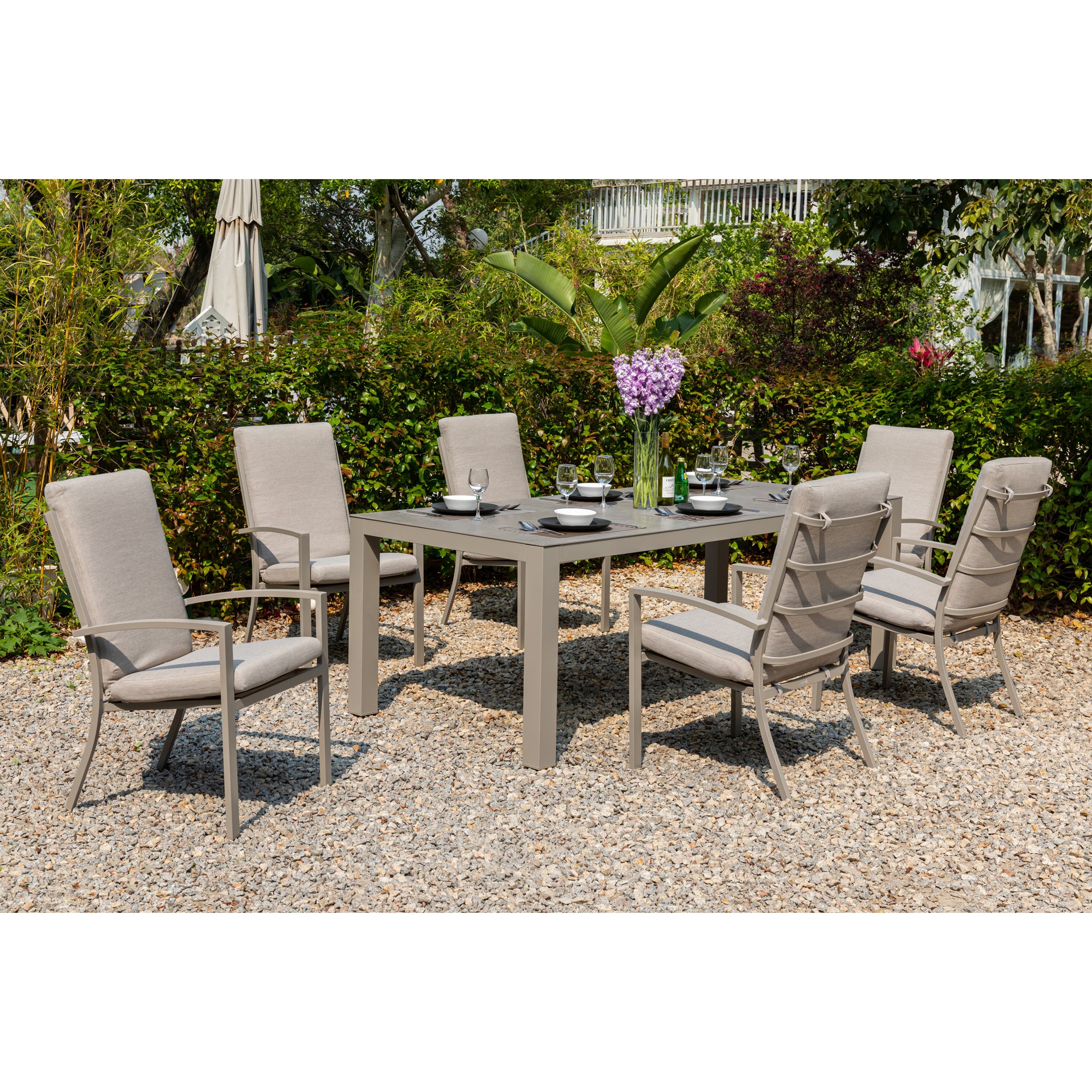 Premium Alu Dining Set Neapel inkl. Madri Sintered Stone Tischplatte 220x100cm