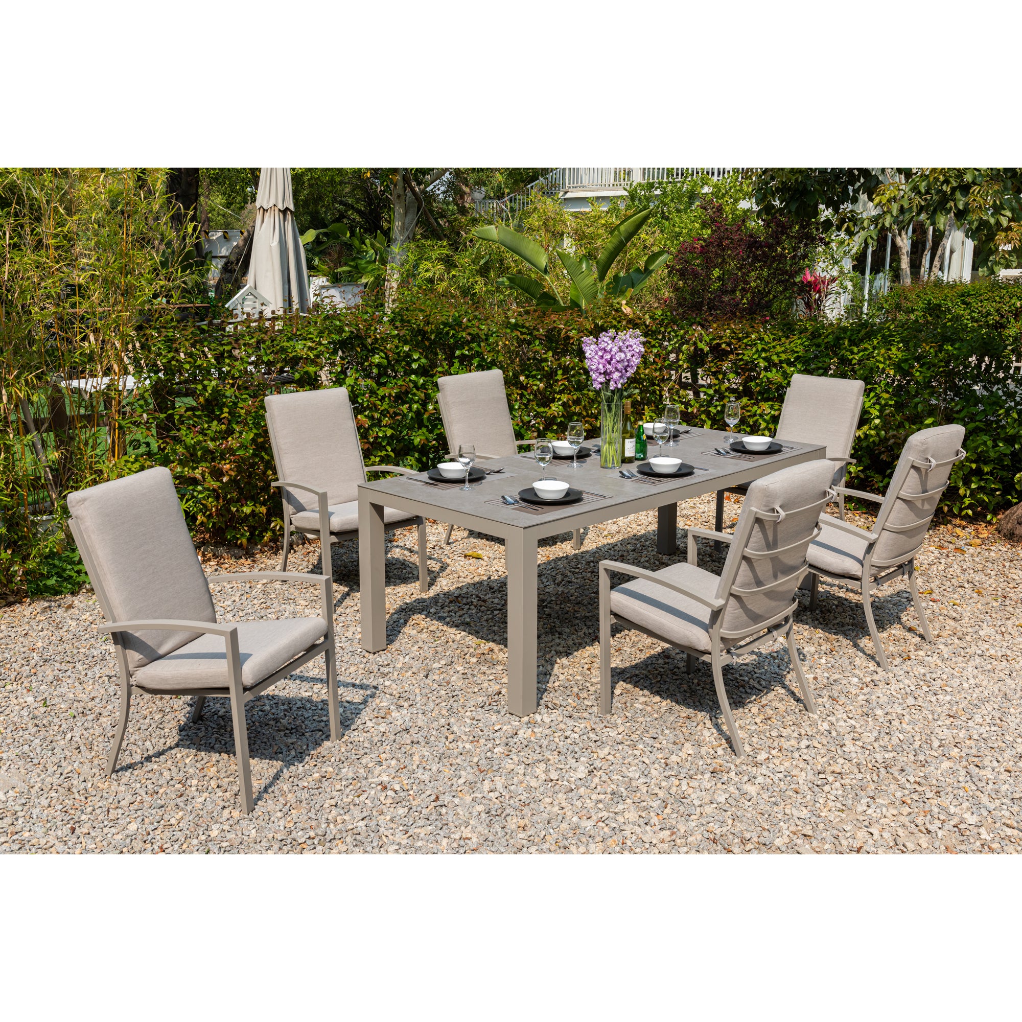 Premium Alu Dining Set Neapel inkl. Madri Sintered Stone Tischplatte 220x100cm