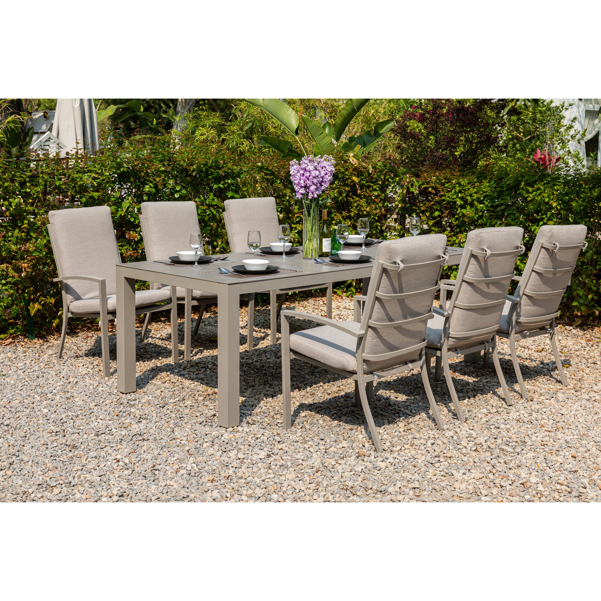 Premium Alu Dining Set Neapel inkl. Madri Sintered Stone Tischplatte 220x100cm
