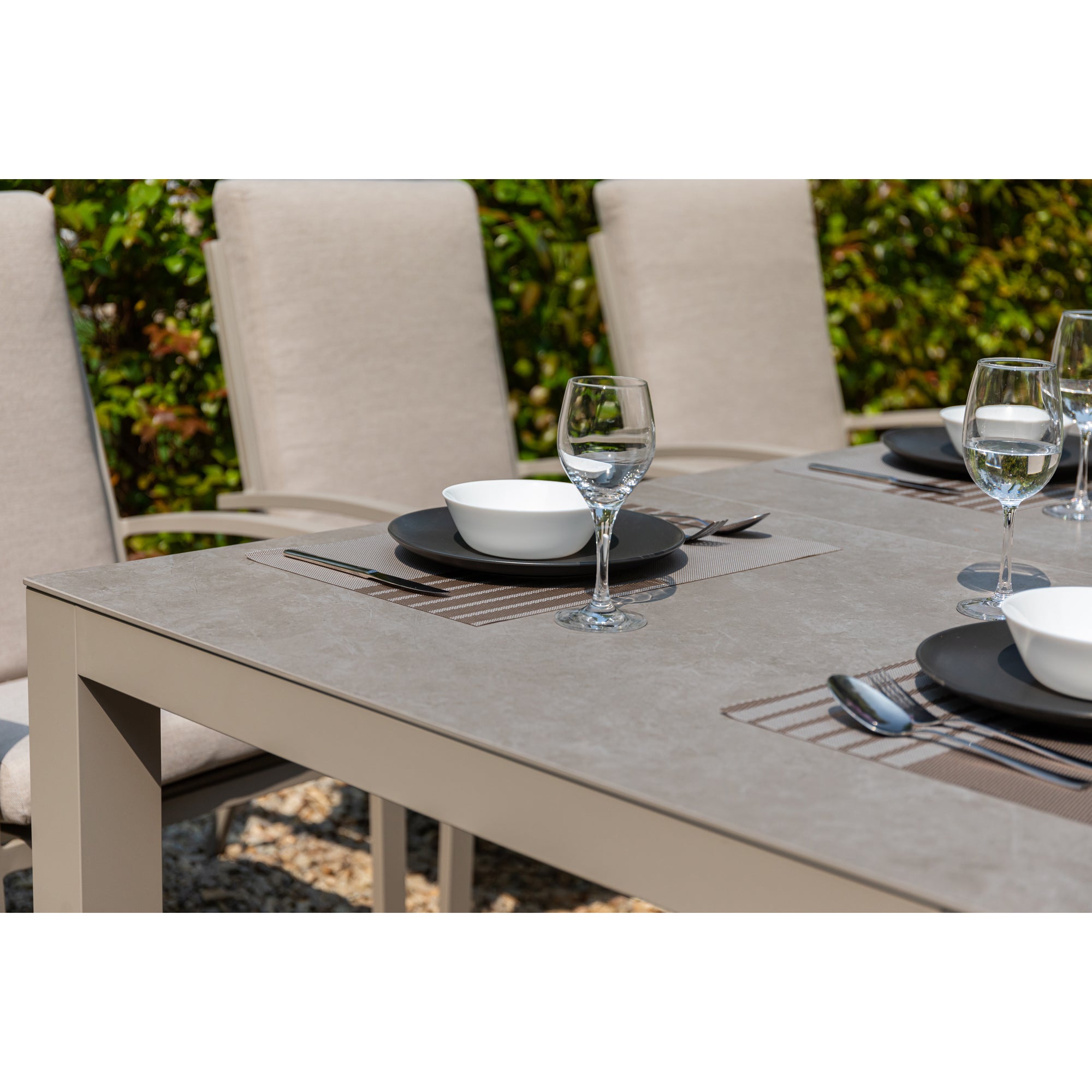 Premium Alu Dining Set Neapel inkl. Madri Sintered Stone Tischplatte 220x100cm