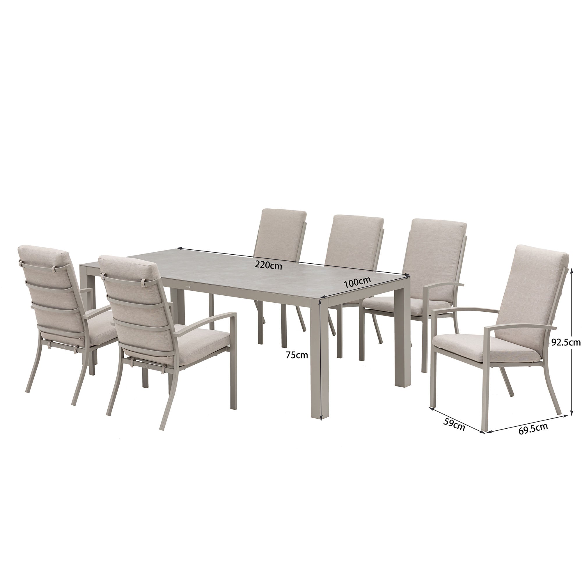 Premium Alu Dining Set Neapel inkl. Madri Sintered Stone Tischplatte 220x100cm