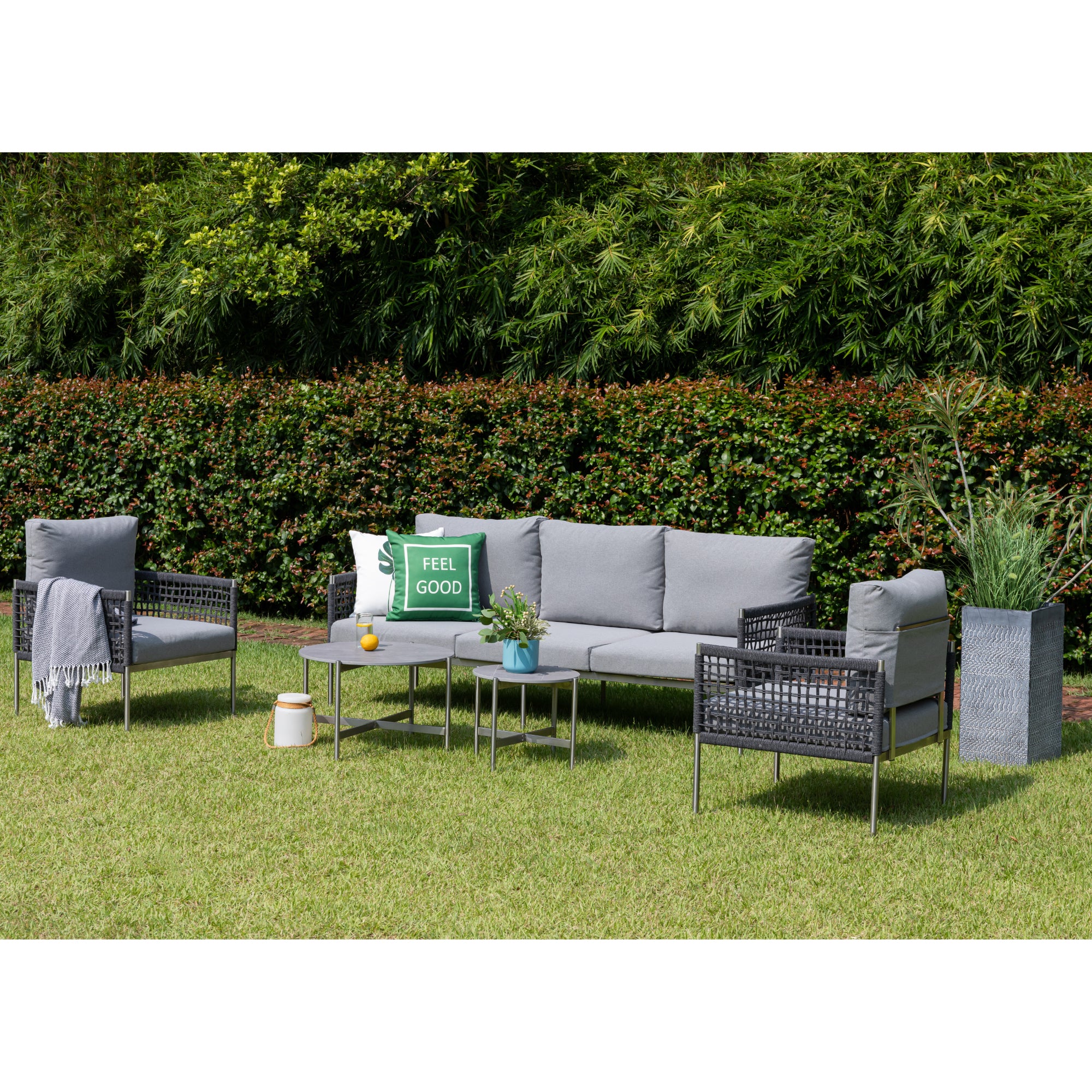 Premium Gartenmöbel Set Edelstahl / Rope Lounge Set Vogue