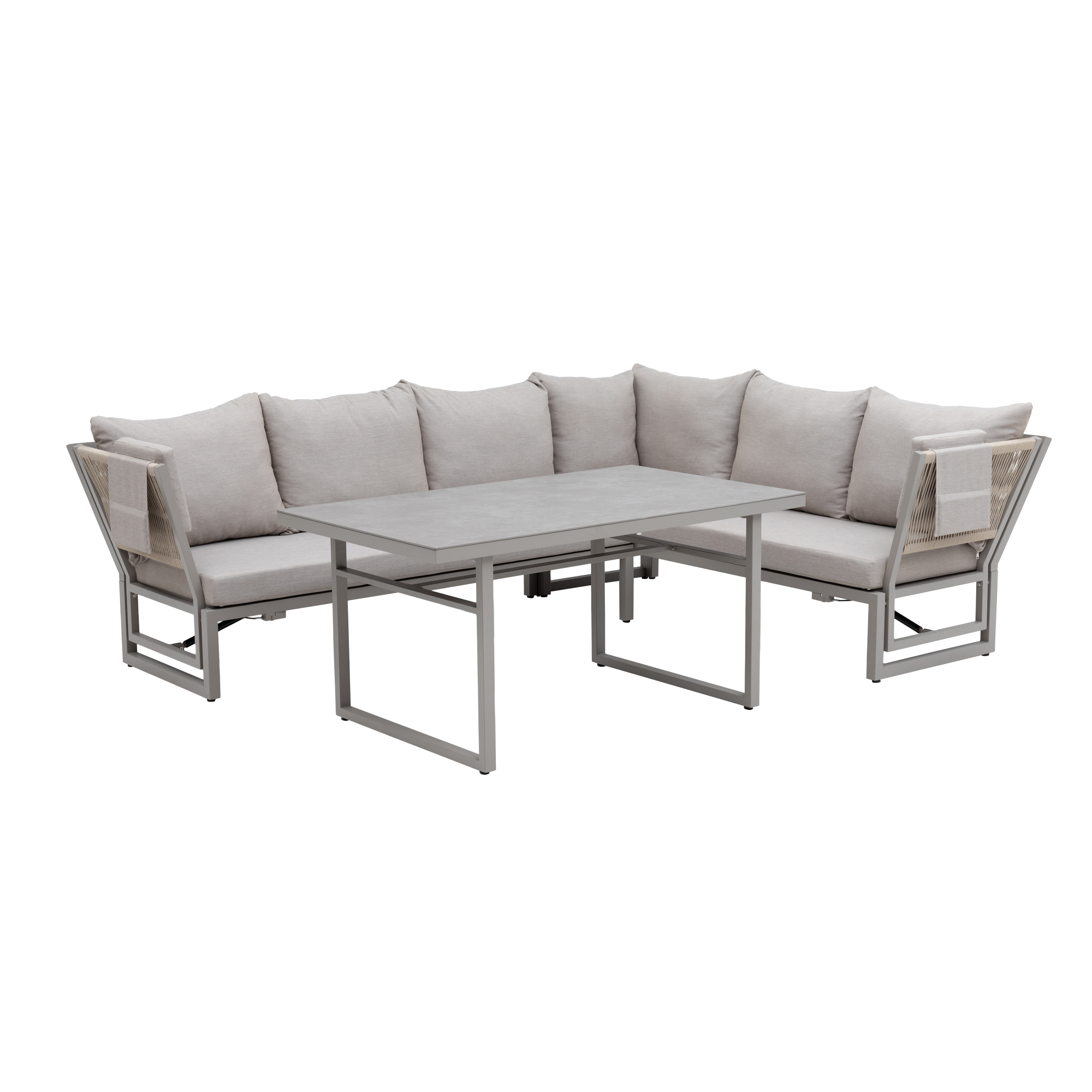 Alu / Polycord Rope Dining Ecklounge Set Madri Deluxe 3in1 Funktion variabel stellbar absenkbare Armlehnen